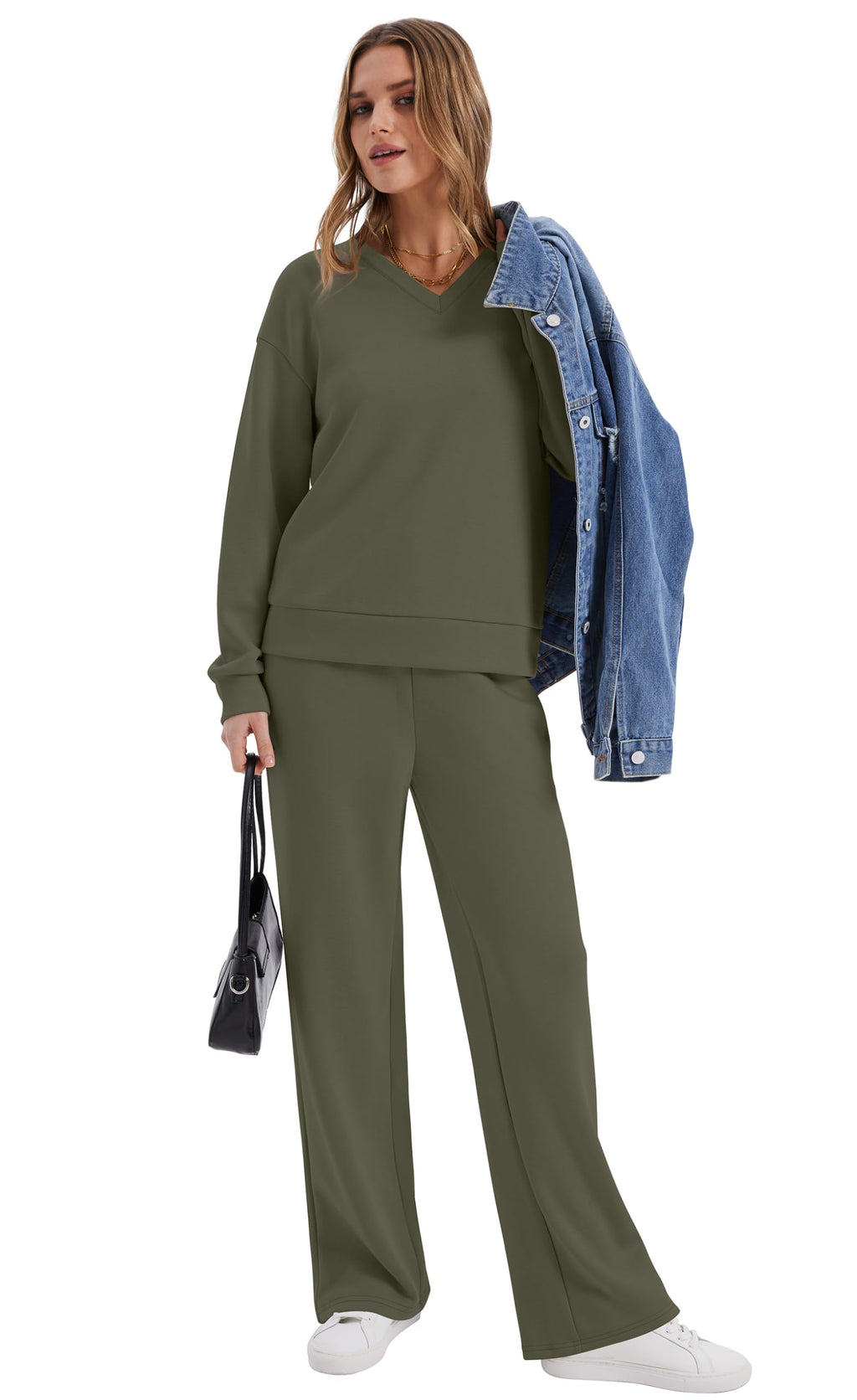 WIHOLL Airport Travel Outfits for Women 2 Piece Sets Lounge Sets for Women Fall Outfits 2026 Sweatsuits Matching Set Fall Fashion Must Haves Two Piece Vacation Clothes Winter Clothing Army Green M