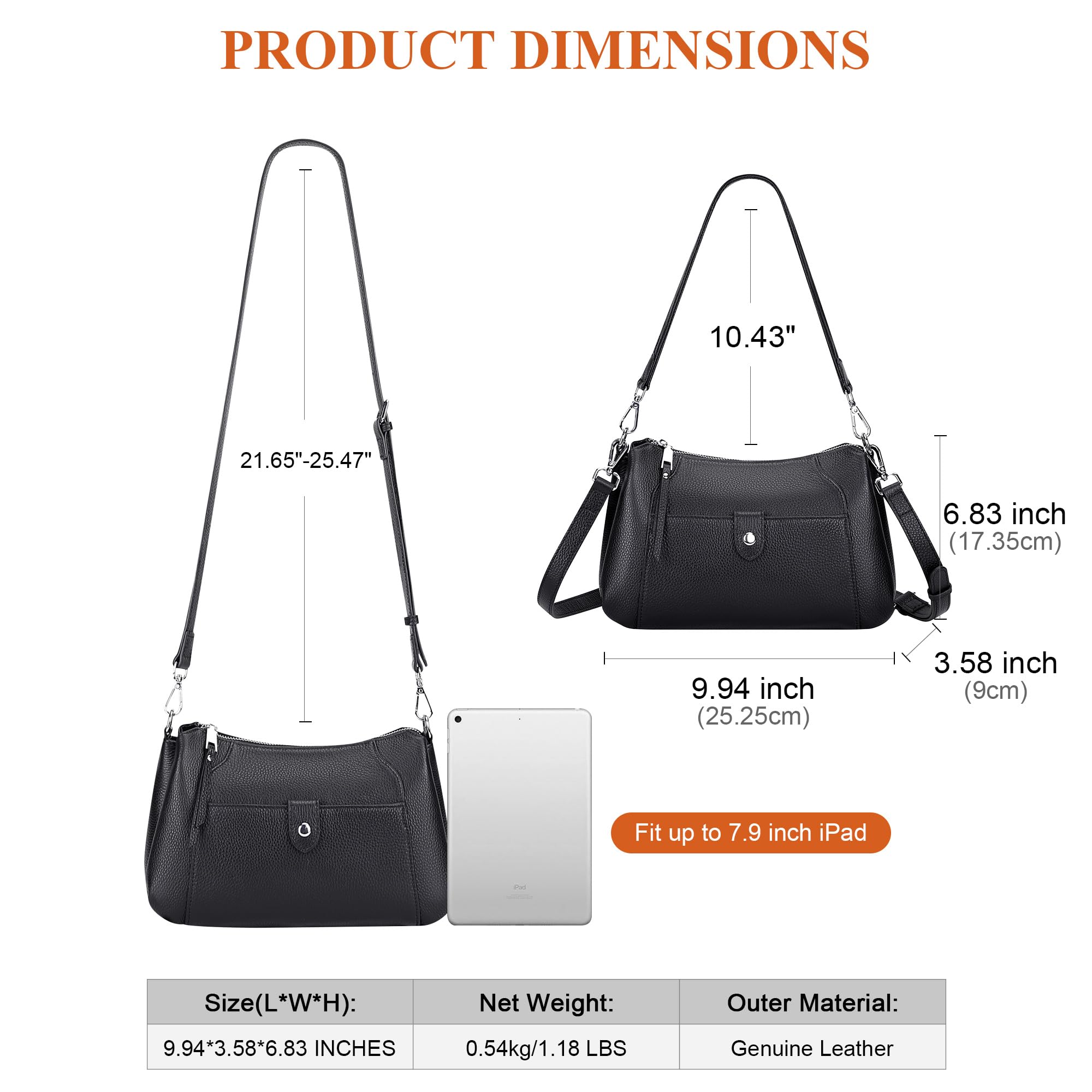 Over Earth Genuine Leather Small Hobo Crossbody Bags for Women Shoulder Purses and Handbags(O189E Black)