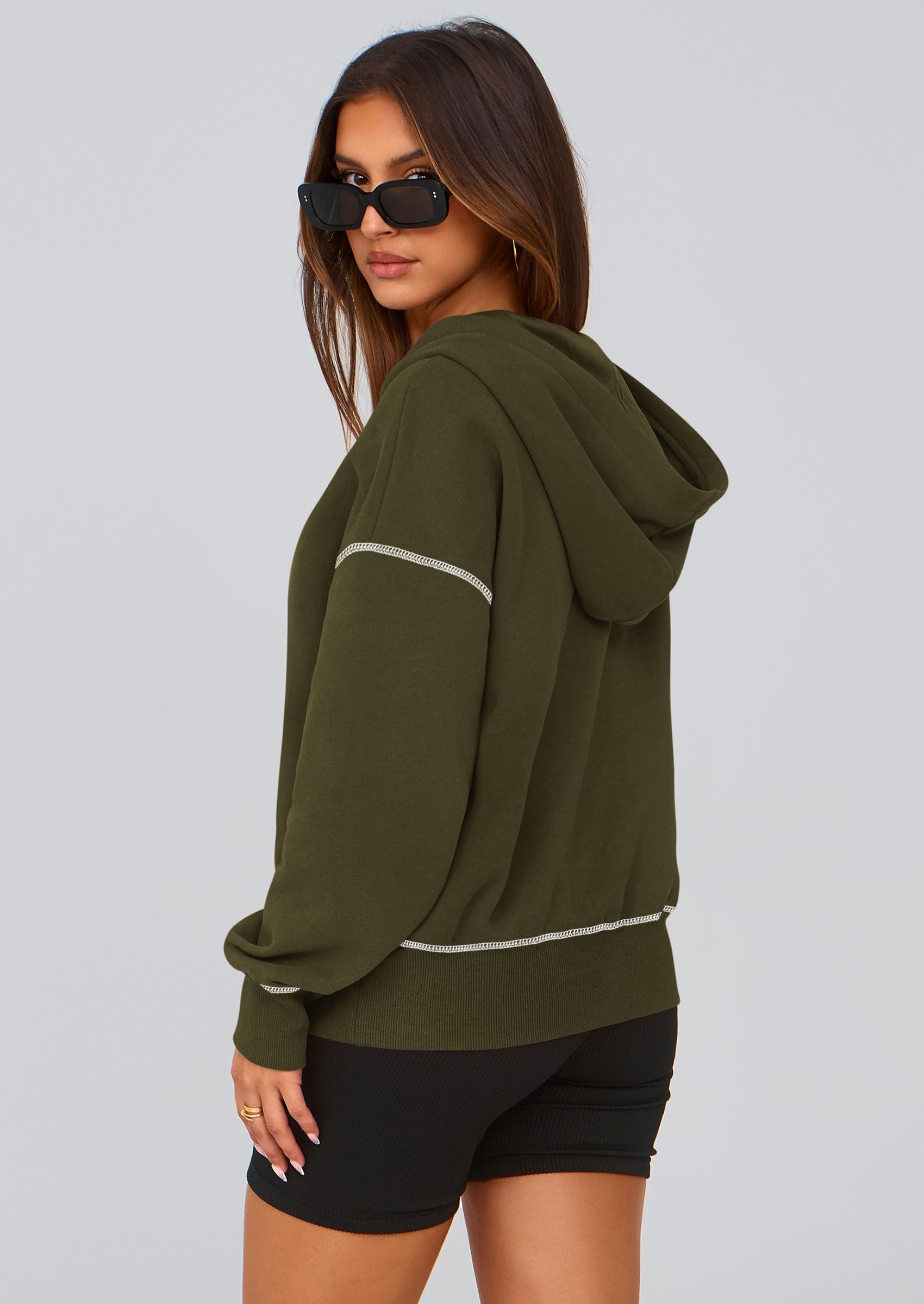 PRETTYGARDEN Women's 2026 Fall Hooded Sweatshirts Long Sleeve Half Zip Cropped Hoodies Pullover Winter Fashion Clothes (Army Green,Small)