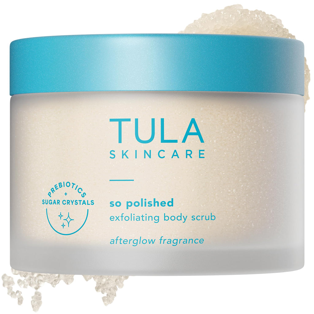 TULA Skin Care So Polished Exfoliating Body Scrub - Gently Exfoliates with Prebiotics, Coconut Oil, and Sugar for Reviving Exfoliation and Glow, 9.0 OZ