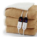 blunique Heated Blanket Electric Blanket King Waffle, 90x100 Inches Dual Controllers Sherpa Fleece Fast Heating Blanket 6 Heating Levels & 10 Hours Auto Off ETL Certification, Caramel King