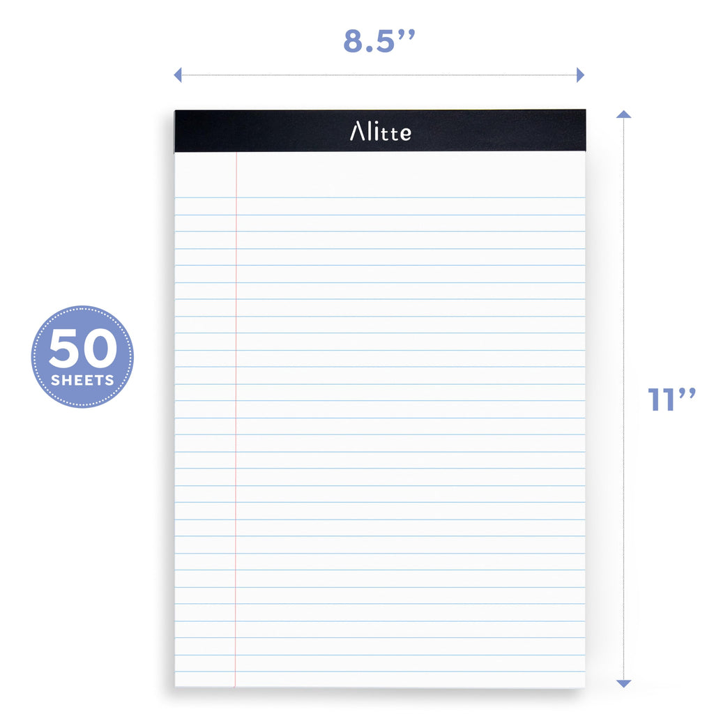 Alitte Legal Notepads 8.5 x 11, Pack of 12 - Perforated Wide Ruled Writing Pad - Premium Thick Paper, No Ink Bleeding - Blank Legal Pads For Home, Office, School, Business - 50 Sheets Per Notebook