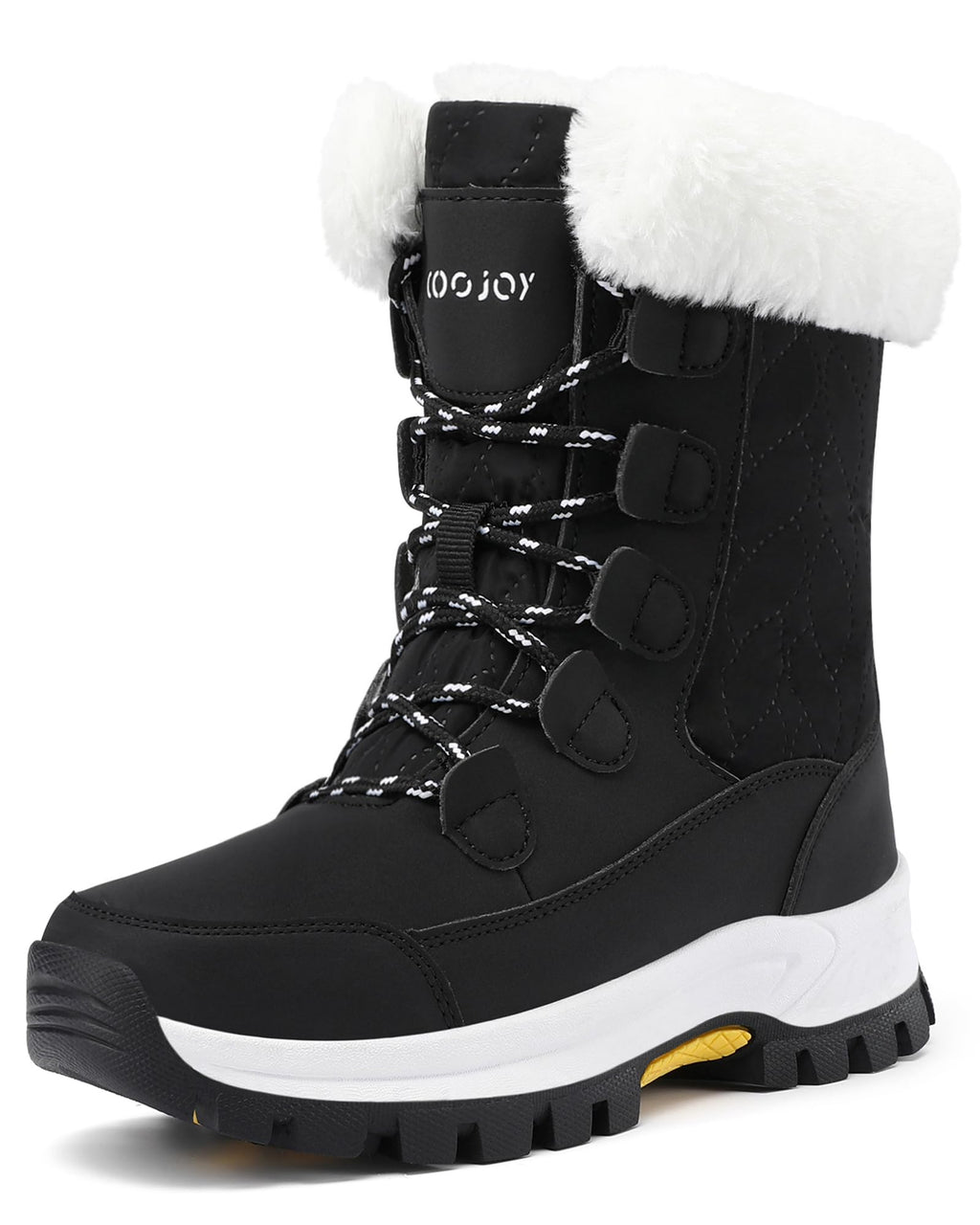COOJOY Womens Winter Snow Boots Waterproof Shoes Walking Comfortable Hiking Booties Furry Mid Calf Warm Lightweight Black,US8 EU40