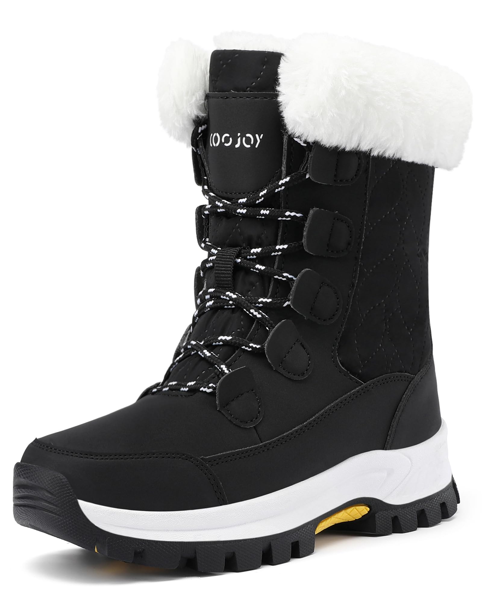 COOJOY Womens Winter Snow Boots Waterproof Shoes Walking Comfortable Hiking Booties Furry Mid Calf Warm Lightweight Black,US8 EU40