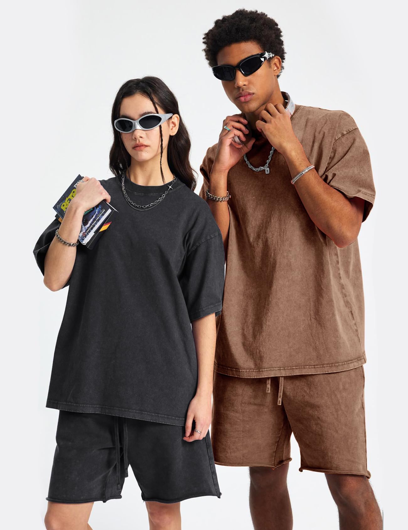Arssm 4 Pack Oversized Tshirts for Men Acid Wash Loose Fit Vintage Cotton Heavyweight T Shirts Baggy Tees(BlackArmyKhakiBeige-XL)