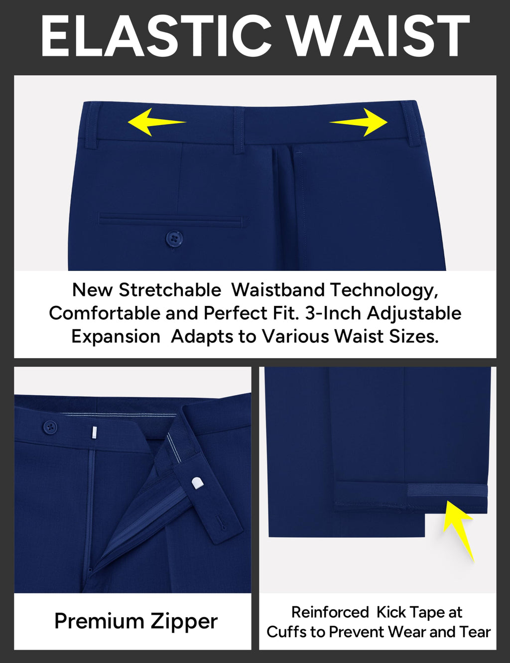 Pacific Perfect Mens Suits Regular Fit Slim Fit 2 Piece Navy Blue Tuxedo Classic Fit with Stretch Fabric Mens Suit for Business, Wedding, Prom, Party (Regular, 36R)