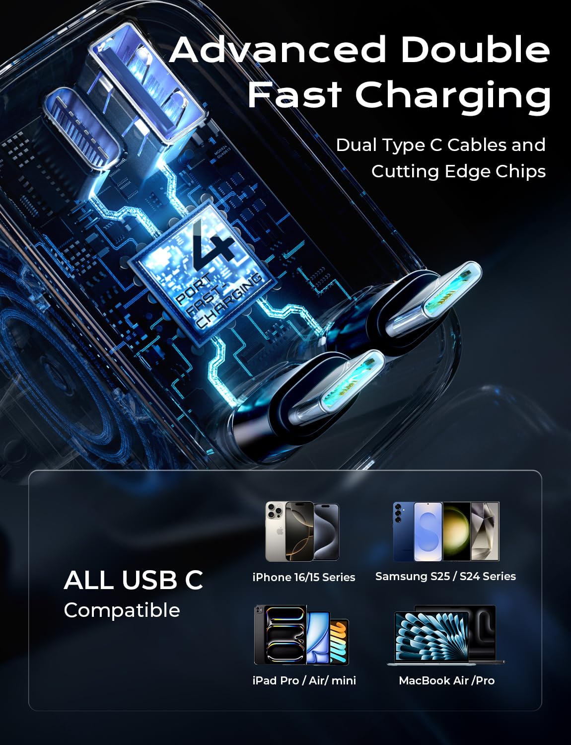 LISEN 【Upgraded Dual Type C】 Retractable Car Charger USB C, 69W fast 4 in 1 Car Charger for iPhone 17, Valentines Day Gifts for Him Her Men Women, Car Accessories for Galaxy S25 Phone 17 Pro Max 16 15