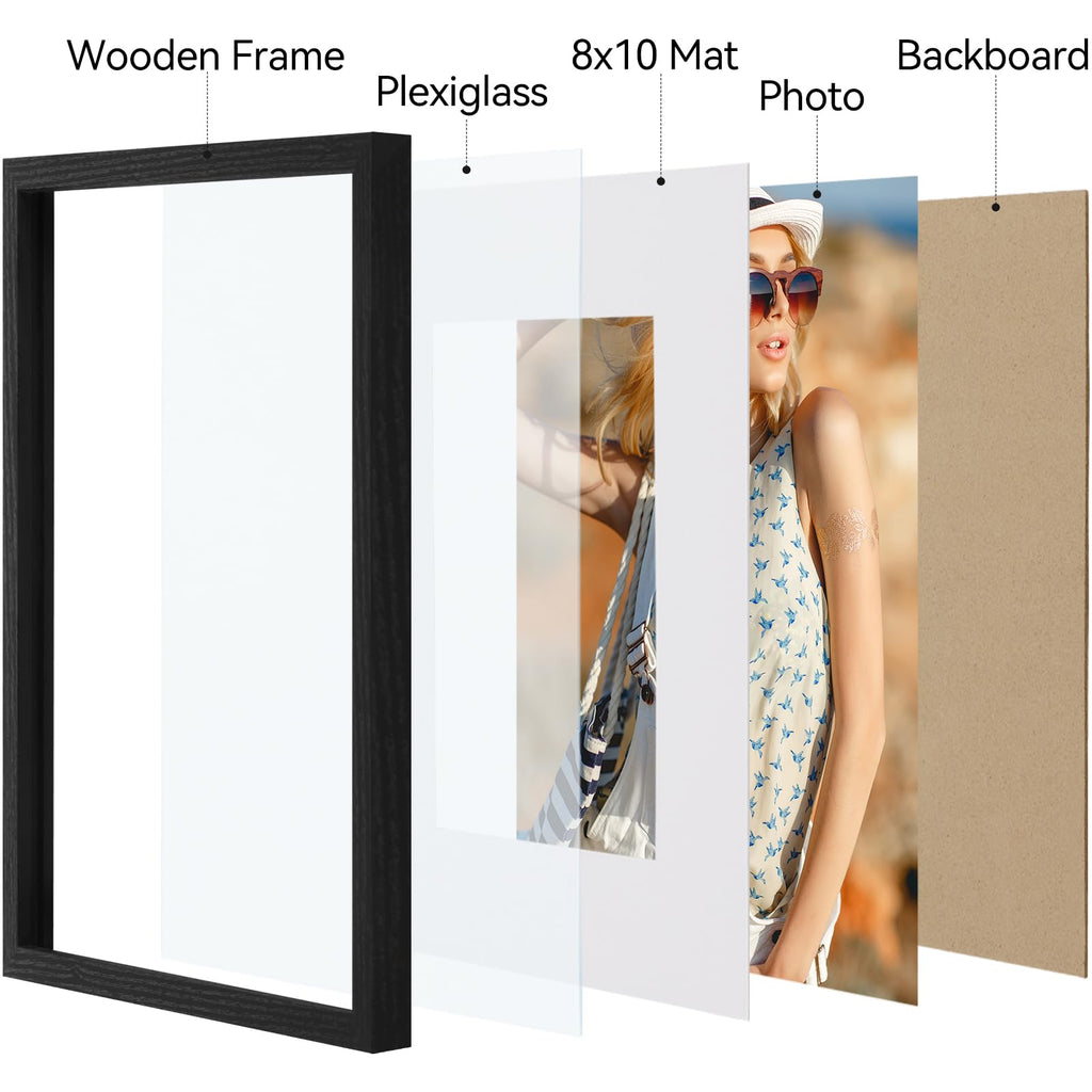 Vittanly 11x14 Picture Frame, Display Pictures 8x10 with Mat or 11x14 without Mat, Photo Frame for Wall Mounting, Black, 1 Pack