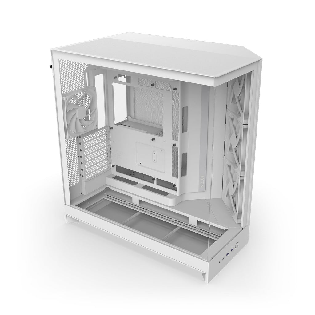 NZXT H9 Flow (2025) – Large Dual-Chamber ATX Mid-Tower Airflow PC Case – Includes 3 x 140mm & 1 x 120mm Fans – 420mm Radiator Support – Tempered Glass – Back-Connect Ready – White