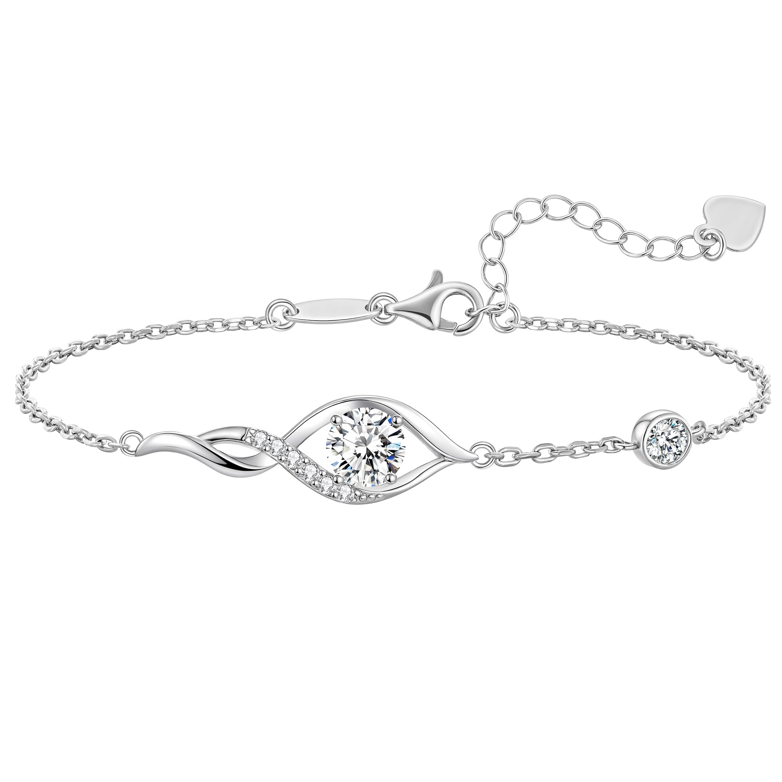ANDSO Moissanite Infinity Bracelets for Women, 18K Gold Plated/ Rhodium Plating Bracelet, Adjustable Anniversary Birthday Mothers Day Christmas Valentines Jewelry Gifts for Wife Her Mom (White Gold Plating Round)