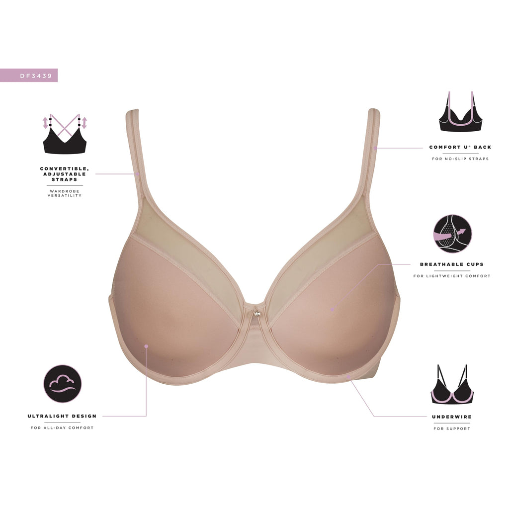 Bali Women's One Smooth U Ultra Light Illusion Neckline Underwire Bra, Nude,38B