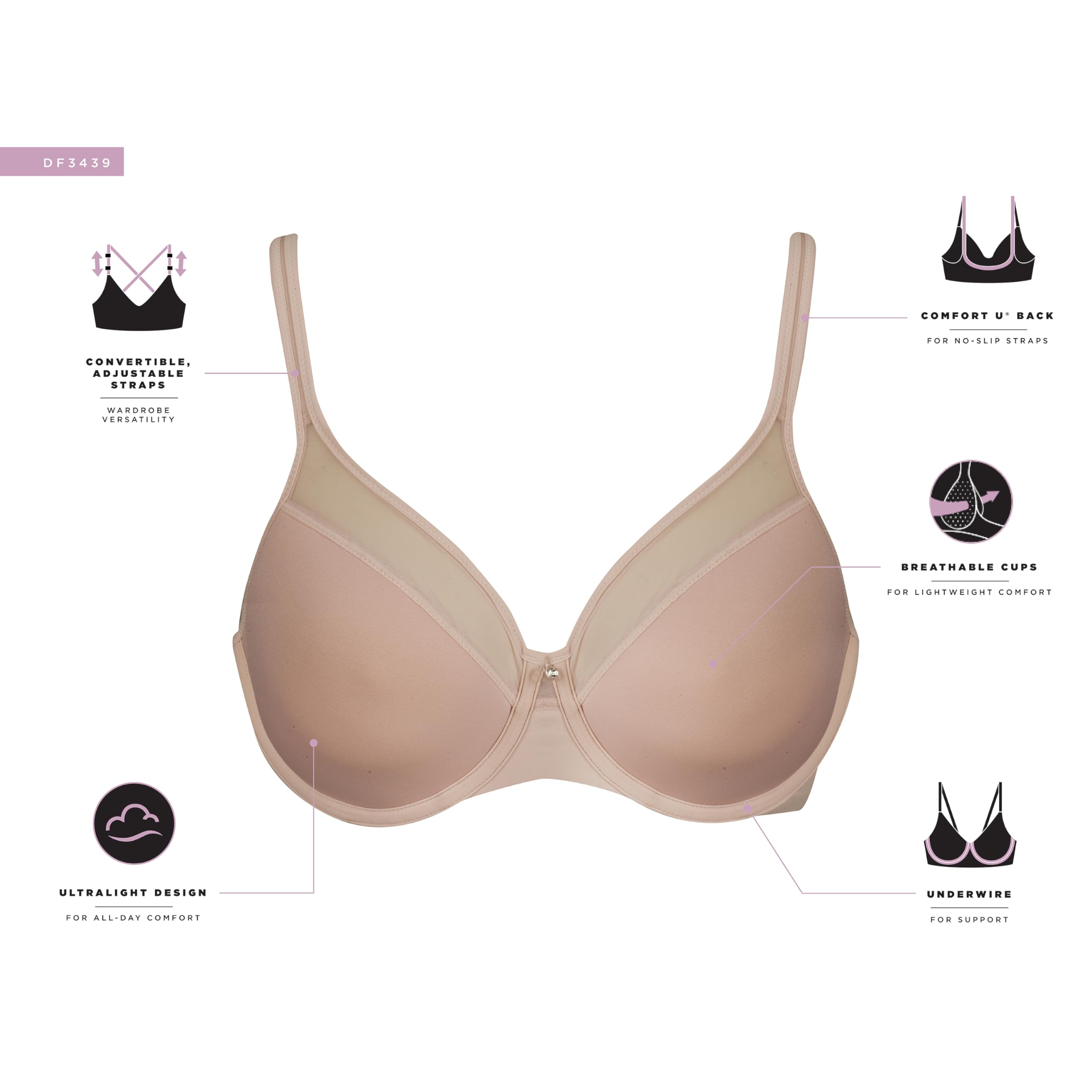 Bali Women's One Smooth U Ultra Light Illusion Neckline Underwire Bra, Nude,38B