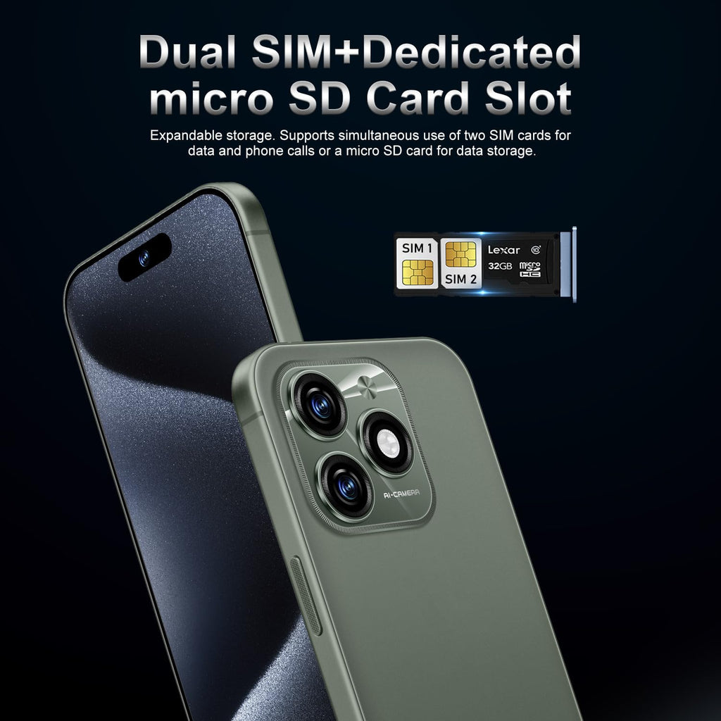 SZV 15 Ultra 16+1TB Unlocked Cell Phone,Smartphone 6.85" HD Screen Unlocked Phones,Battery 7000mAh Android 14,5G/Face ID/Fingerprint Unlock/Dual SIM/GPS (Green, 16+1TB)