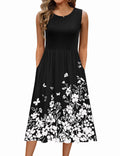Zeagoo Dresses for Women Summer Sleeveless Tank Midi Casual O-Neck Floral Aline Loose Dress with Pockets Boho Beach Sundress