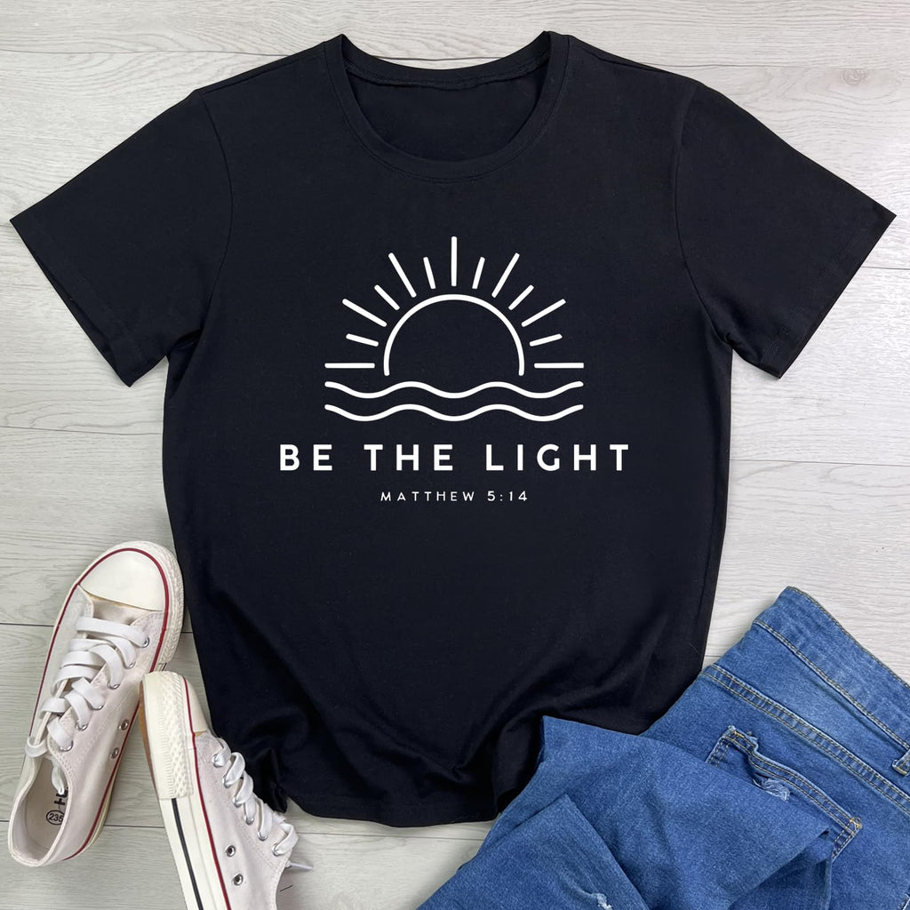 YITAN Women Cute Tops Be The Light Graphic Tee Shirts Black Large