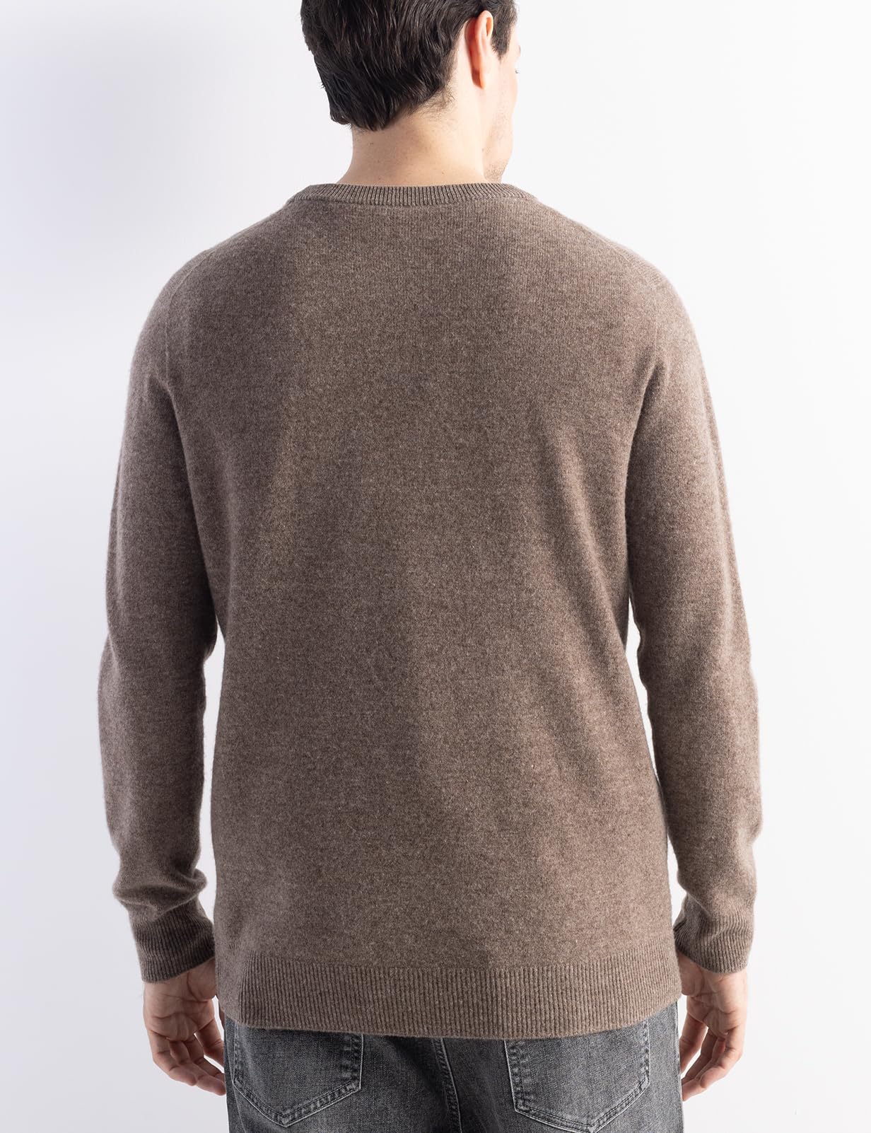 Chanyarn Men's 100% Merino Wool Sweater 2025 Fall Winter First-Line Ready to Wear Crew Neck Long Sleeve Seamless Knit Sweater (Brown,L)