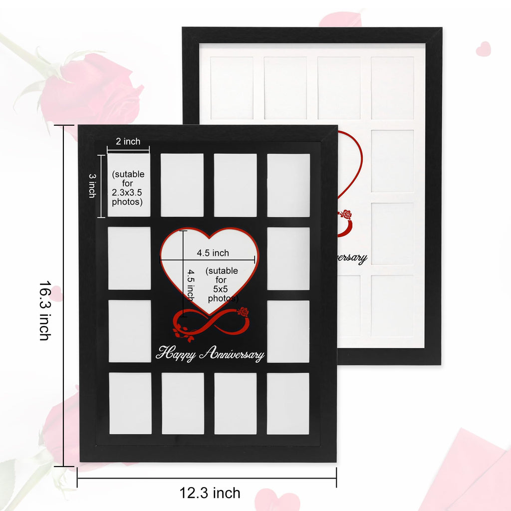 FramePro 12x16 Heart Anniversary Collage Picture Frame, DIY Names Custom Multi Photo Frame Holds 13 Photos, Anniversary Decorations Gifts for Couples Husband Wife, 1st Year Wedding & Valentine’s Day Gift Ideas (Black)