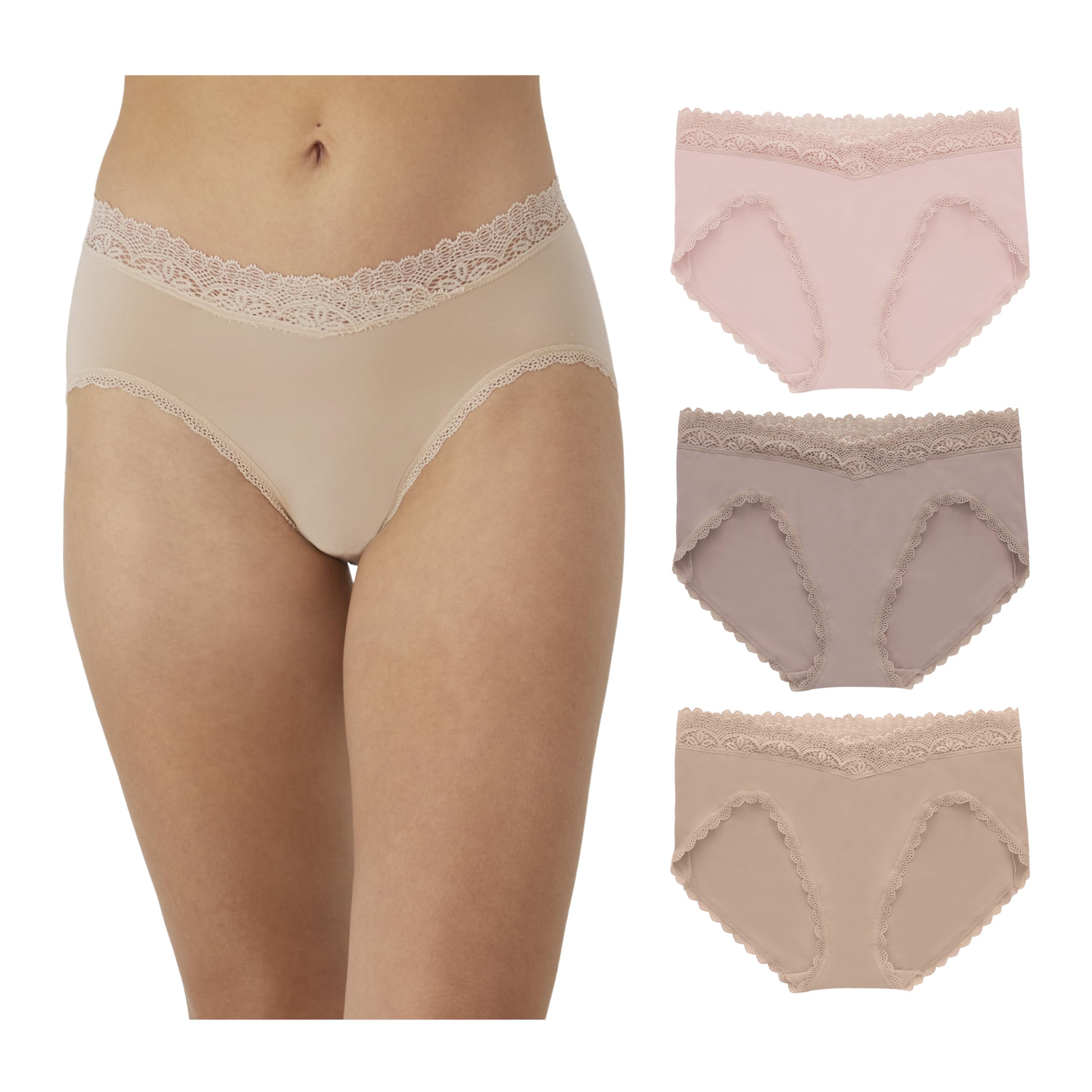 Maidenform Women's Microfiber Bikini Underwear, Mid-Rise Bikini Panties, 3-Pack