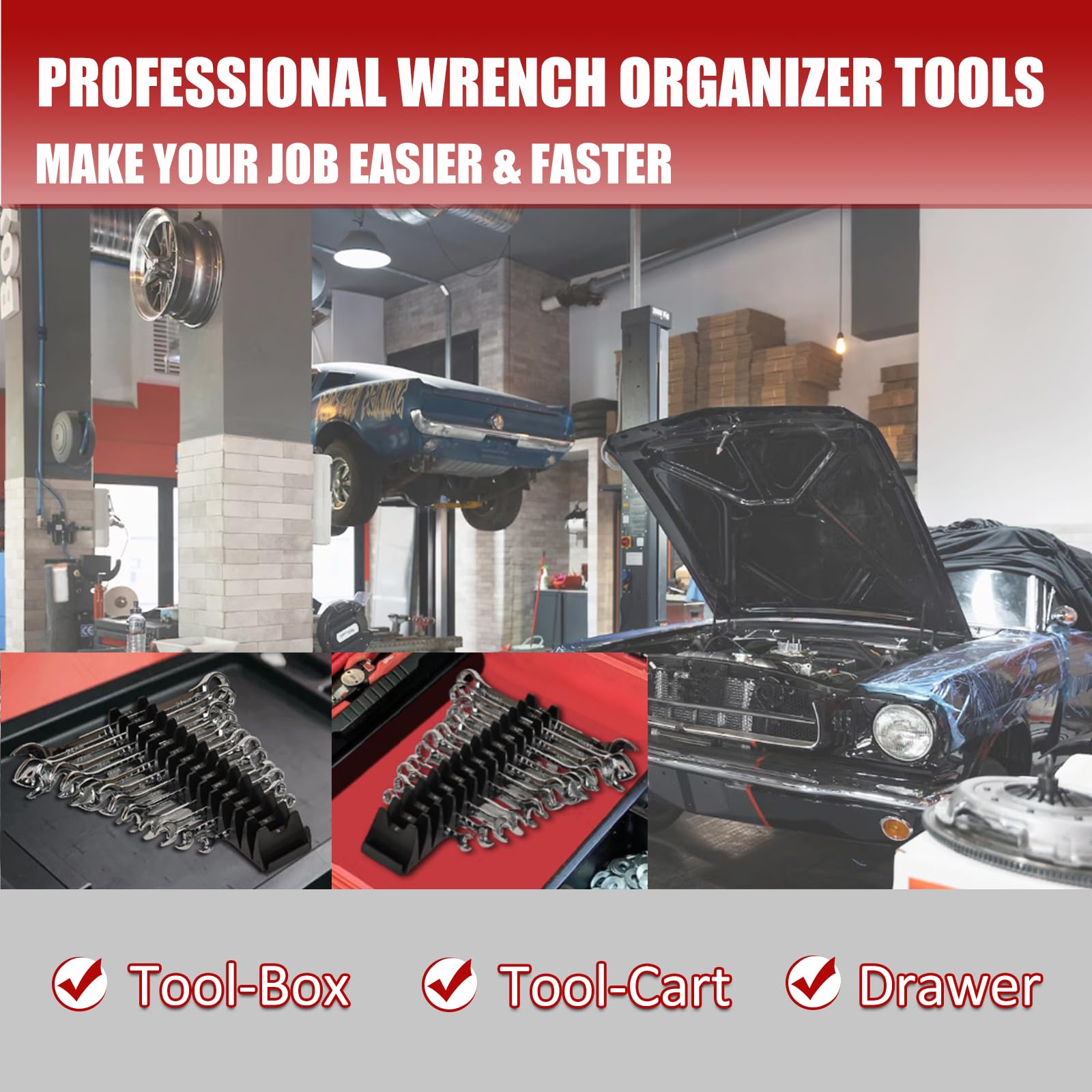 Monliful 84 pcs Magnetic Modular Wrench Organizer Wrench Holder - Wrenchs Tool Organizers for Tool Drawer Storage, Wrenchs Rack with Metric SAE Labels, Tool Storage Set Holder Festival Mechanics pcs