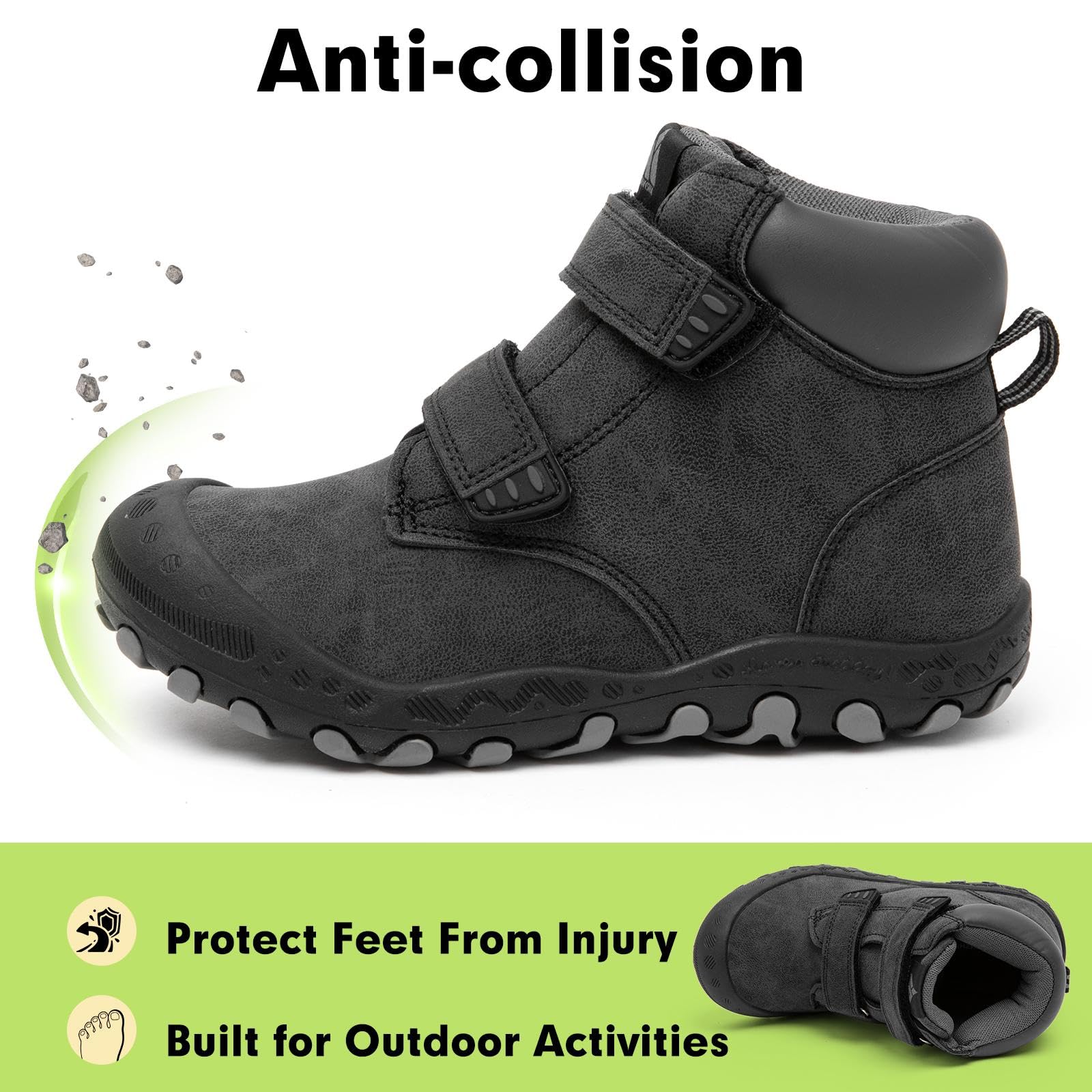 Mishansha Unisex-Child Outdoor Ankle Hiking Boots Boys Girls Trekking Walking Shoes with Hook and Loop C-black 7.5 Toddler
