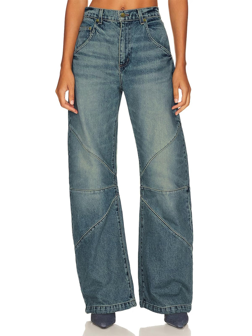 PLNOTME Womens High Waisted Barrel Jeans Casual Loose Boyfriend Wid Leg Denim Pants Wash Blue