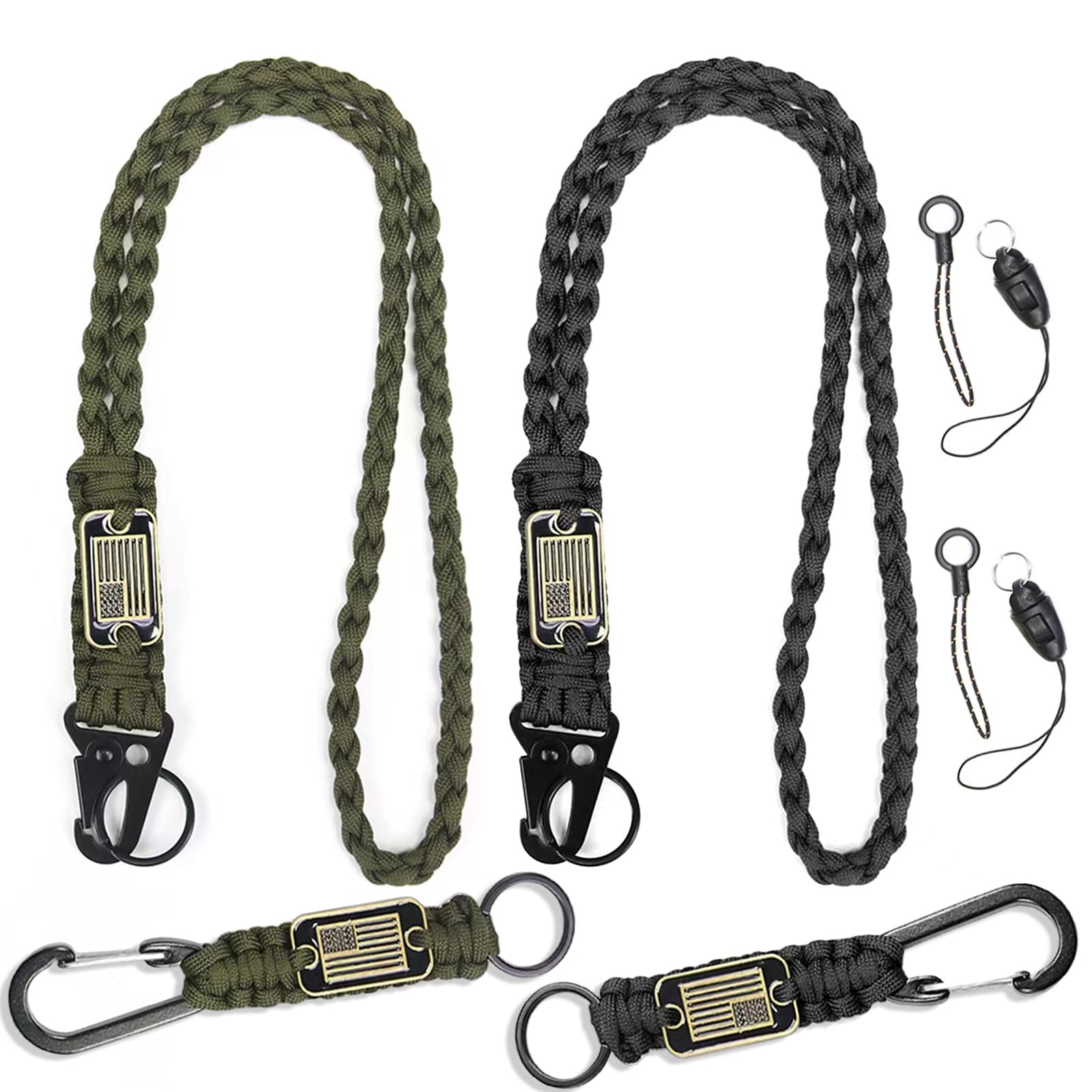 4 Pcs Heavy Duty Paracord Lanyard Keychain with USA Flag, Braided Key Lanyard for Men Long/Short Keychain Lanyards for Keys for Men Neck Buckle with Metal Clip Key Ring for Outdoor Activities Camera