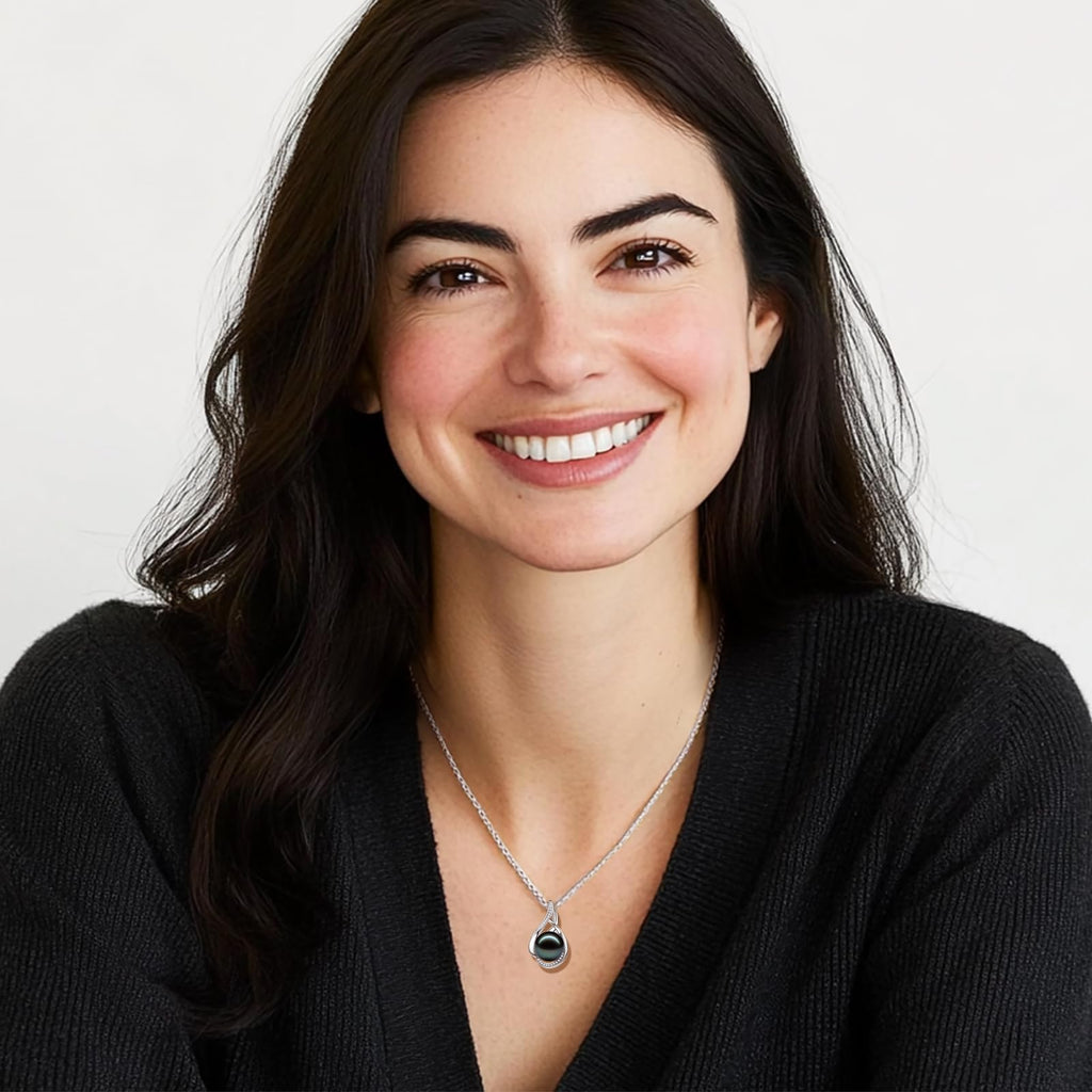 FANCIME Gift for Women Wife Natural Tahitian Pearl Necklace Sterling Silver Vahine Charm 10-12MM Black Pearl Luxury Jewelry Gift for Women, Mother, Wife, 16"+2" Adjustable