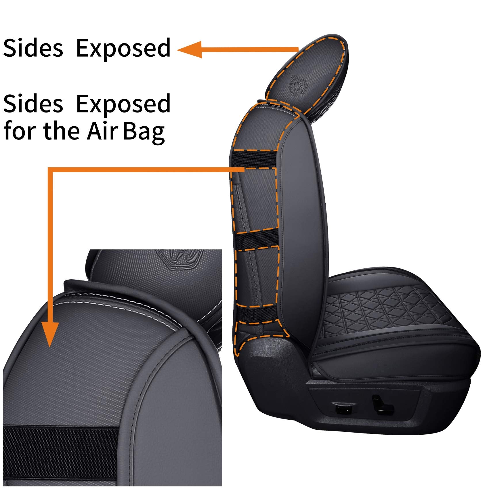 YIERTAI Dodge RAM Seat Covers Fit for 2009-2025 2026 1500HD 2010-2026 2500/3500HD Truck Full Set Crew Double Cab Quad Cab Waterproof Faux Leather Seat Covers(5 PCS Full Set/Black)