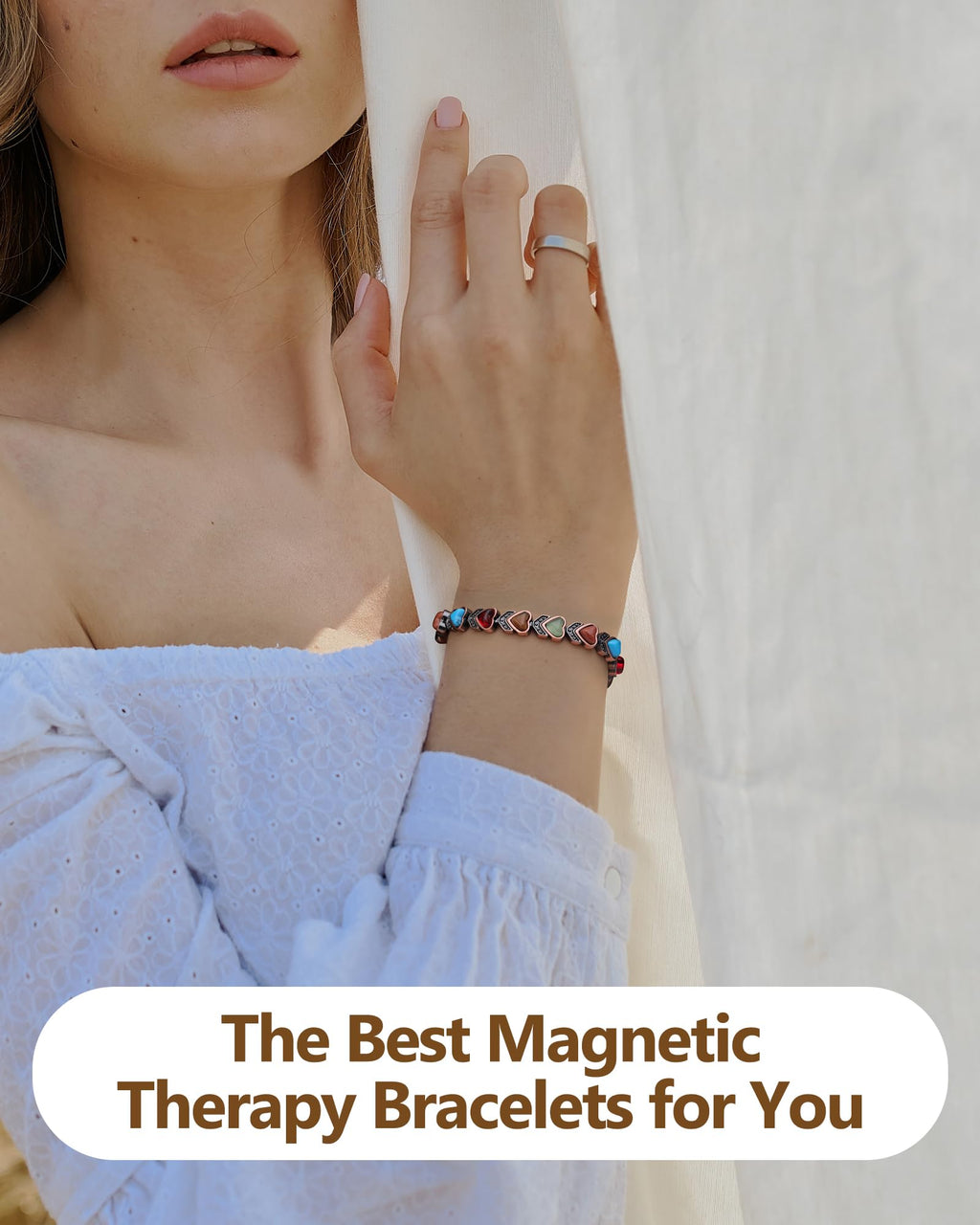Feraco Copper Bracelet for Women-Pure Copper Magnetic Therapy Bracelets,Heart-shaped Natural Turquoise Gem Magnetic Bracelets,Upgraded Version-3800 Gauss Effective Magnet-Bangle Gifts for Women