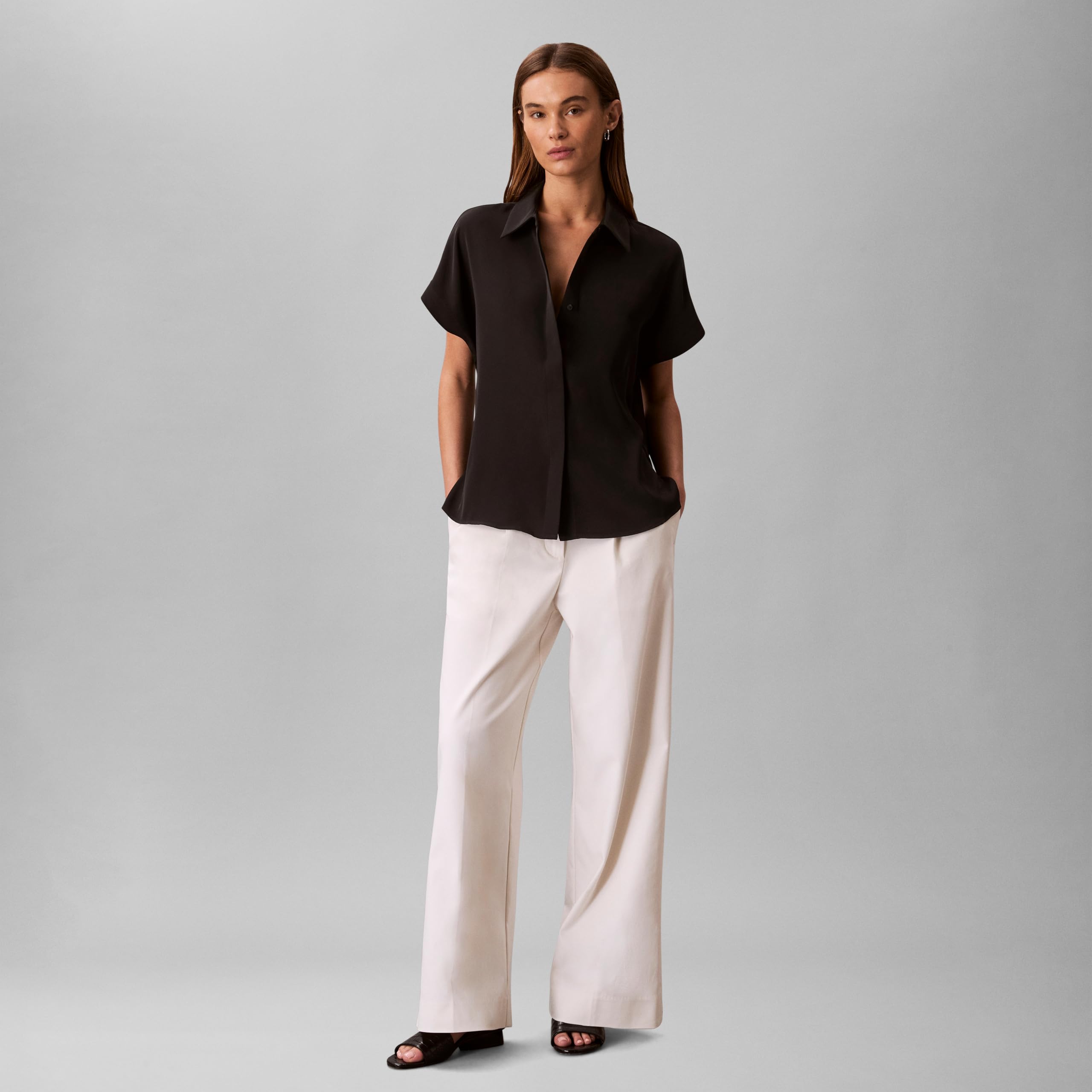Calvin Klein Women's Satin Short Sleeve Top Black