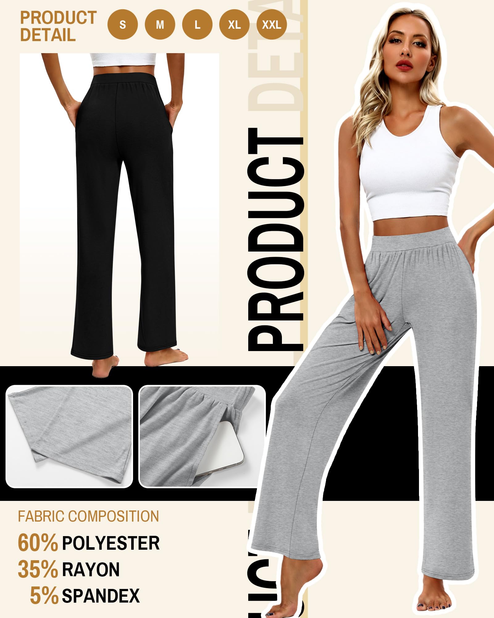 Huukeay 3 Pack Women's Lounge Pants Cozy Sweatpants,Medium,Black, Gray, Light Gray