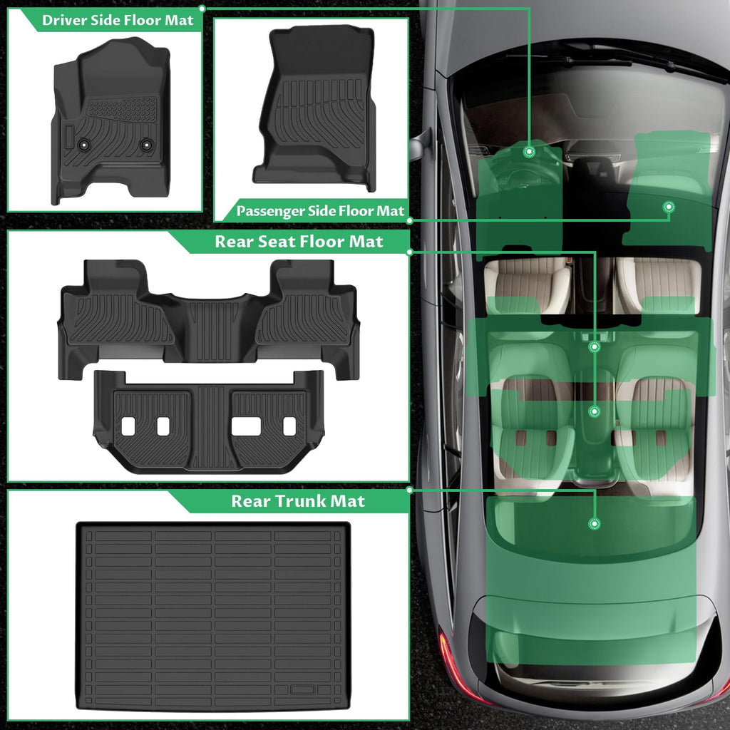 Floor Mats for 2015-2020 Chevrolet Suburban&for GMC Yukon XL (with 2nd Row Bench),7 Seats, TPE All Weather Protection Floor Liners Full Accessories for Chevy Suburban Floor Mats,Non-Slip Cargo Liner