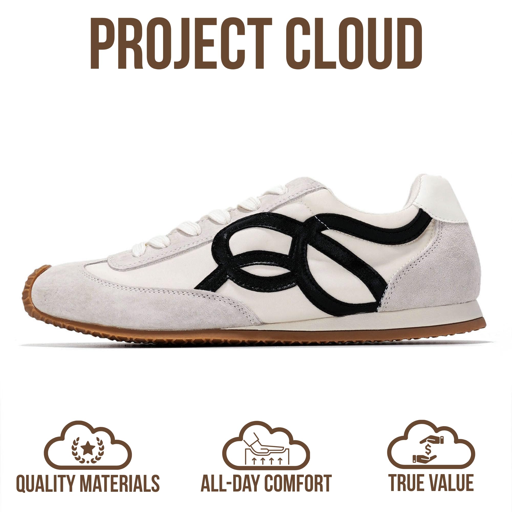Project Cloud Womens Shoes with Leather Memory Foam Insole Trendy Sneakers for Women - Lightweight & Non-Slip Womens Sneakers Walking Shoes for Women Footwear(Lowy,Whit,8) White