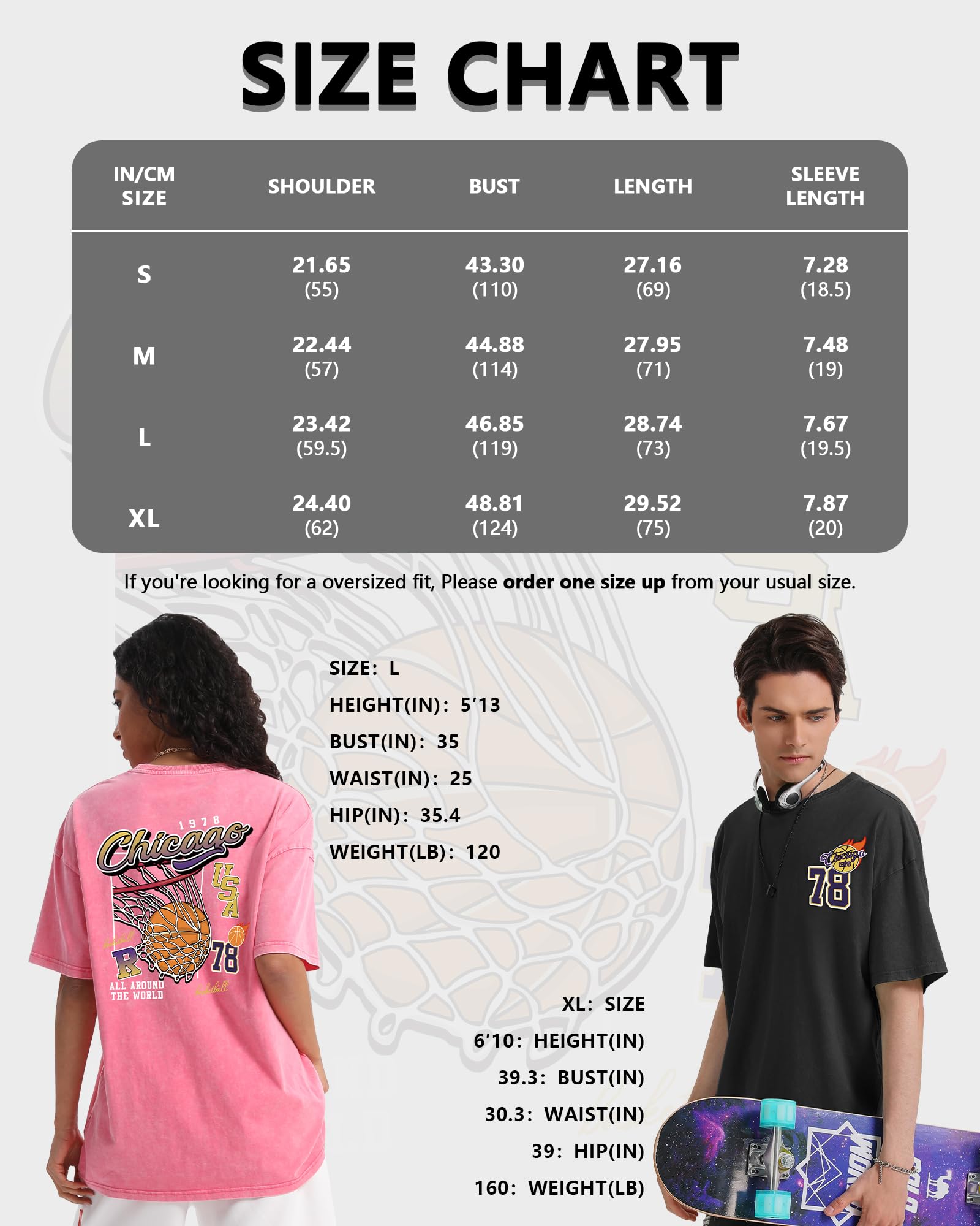 AugYew Mens Graphic Tees Vintage Unisex Acid Wash Printed Streetwear Cotton Oversized T-Shirts Loose Fit Basic Summer Trendy Tops for Men Women,Black,M
