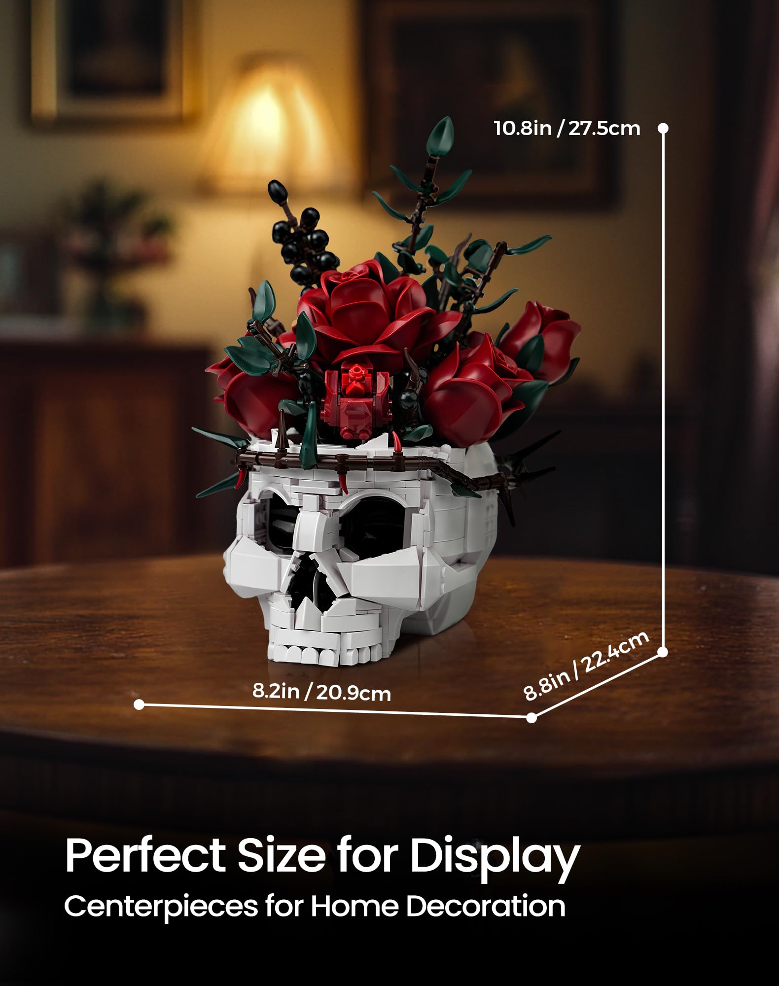iATOM Skull Roses Flower Bouquet Building Set, Botanical Collection Kit for Adult Women, Gift for Valentines Day for Her/Girlfriend/Mom/Wife/Couple, Goth Horror Skeleton Pot Home Table Decor Aesthetic