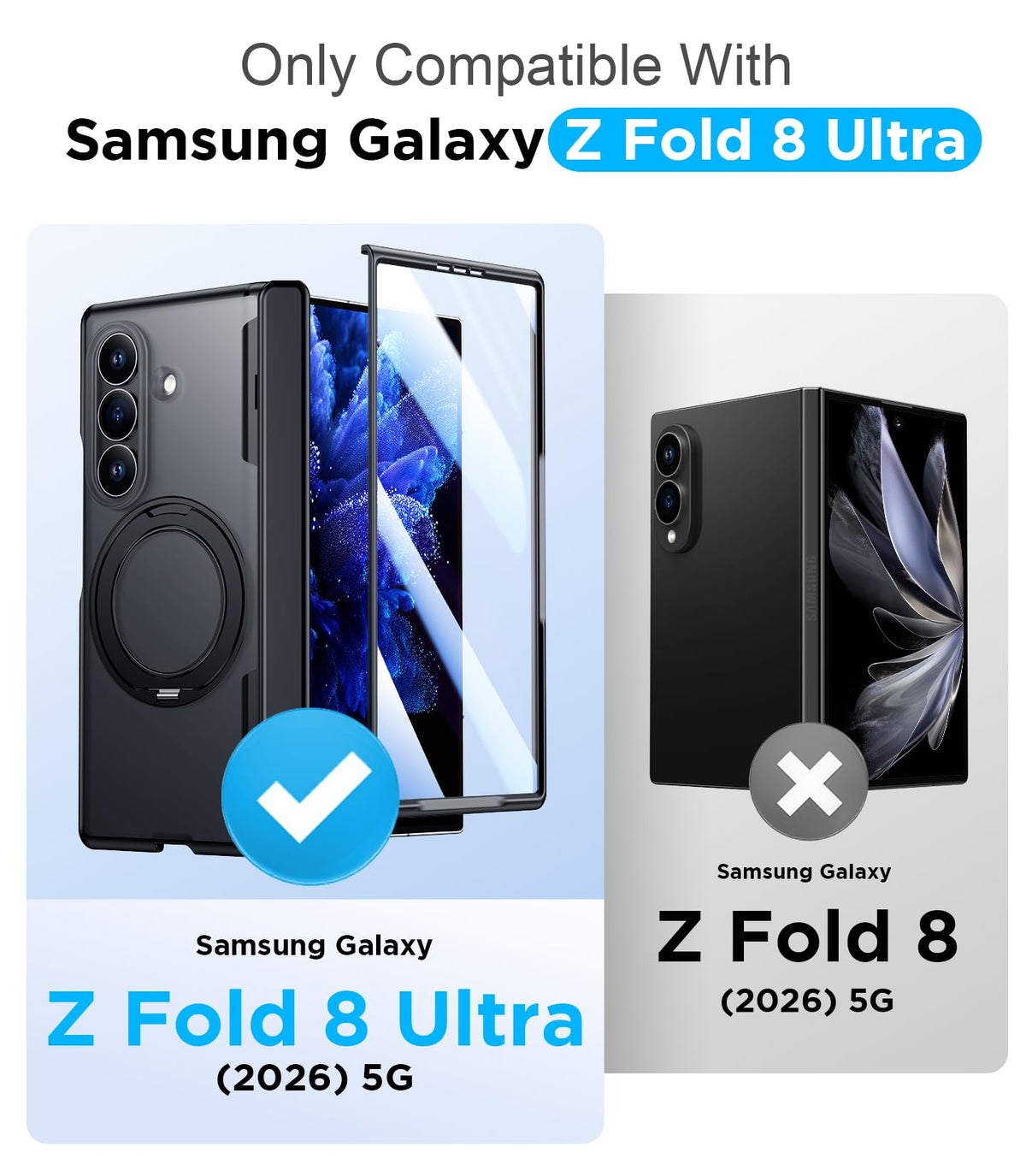 Temdan for Samsung Galaxy Z Fold 8 Ultra Case,[360°Rotatable Magnetic O-Ring Stand & HD Screen Protector][Compatible with MagSafe] Translucent Matte Shockproof Phone Case for Z Fold 8 Ultra,Black