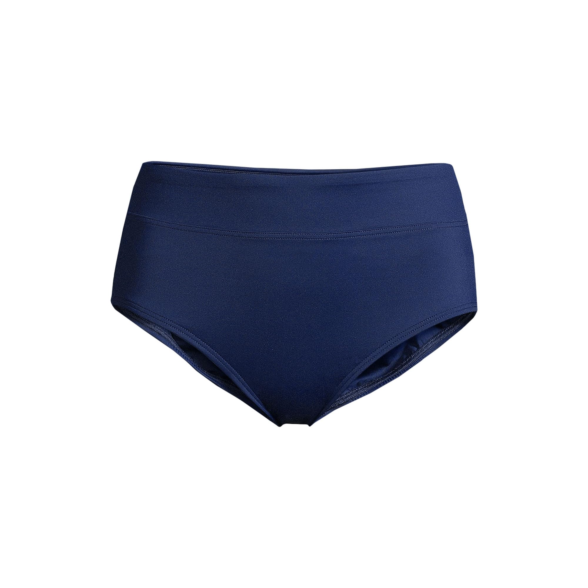 Lands' End Womens Chlorine Resistant High Waisted Bikini Bottoms Control Deep Sea Navy Regular 2