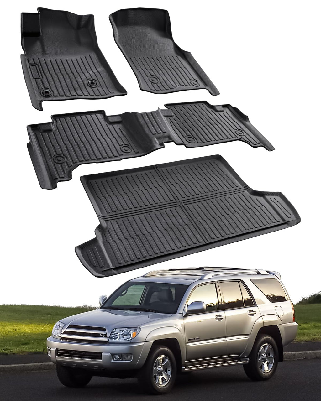 Car Floor Mats for Toyota 4Runner: 2003-2009 (4th Gen) Cargo Trunk Liner, All Weather Accessories Rubber Carpet Custom Fit for Toyota 4 Runner 2003 2004 2005 2006 2007 2008 2009 SUV (Only 5 Seat Model