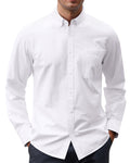 J.VER Mens Cotton Oxford Shirts Long Sleeve Button Collar Shirt Solid Regular Fit Dress Shirts with Pocket A-White Large