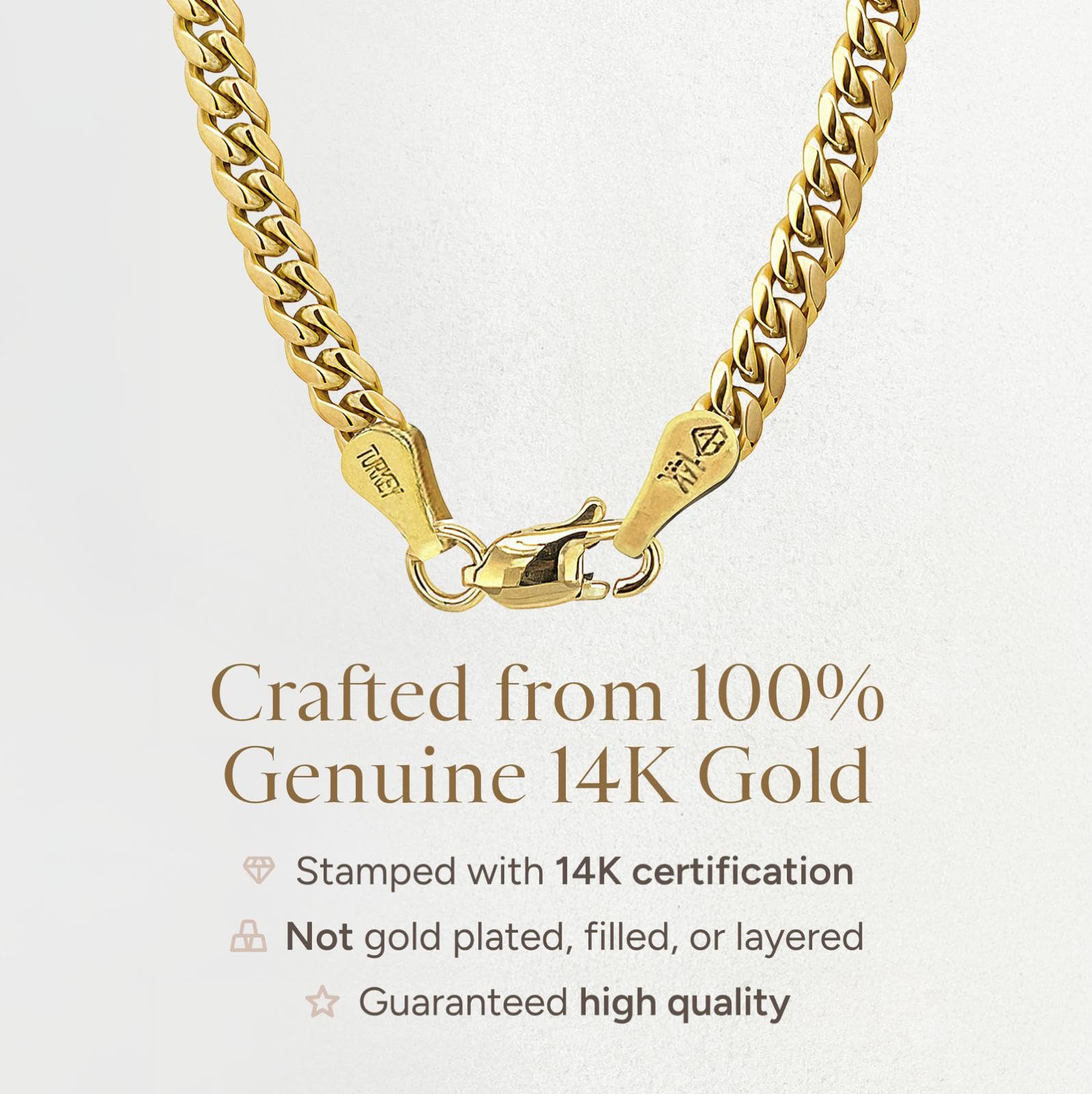 JEWELHEART 14K Gold Miami Cuban Link Chain Men - 1.85mm Diamond Cut Cuban Curb Chain - Dainty Yellow Real Gold Necklaces For Women with Lobster Clasp 16"