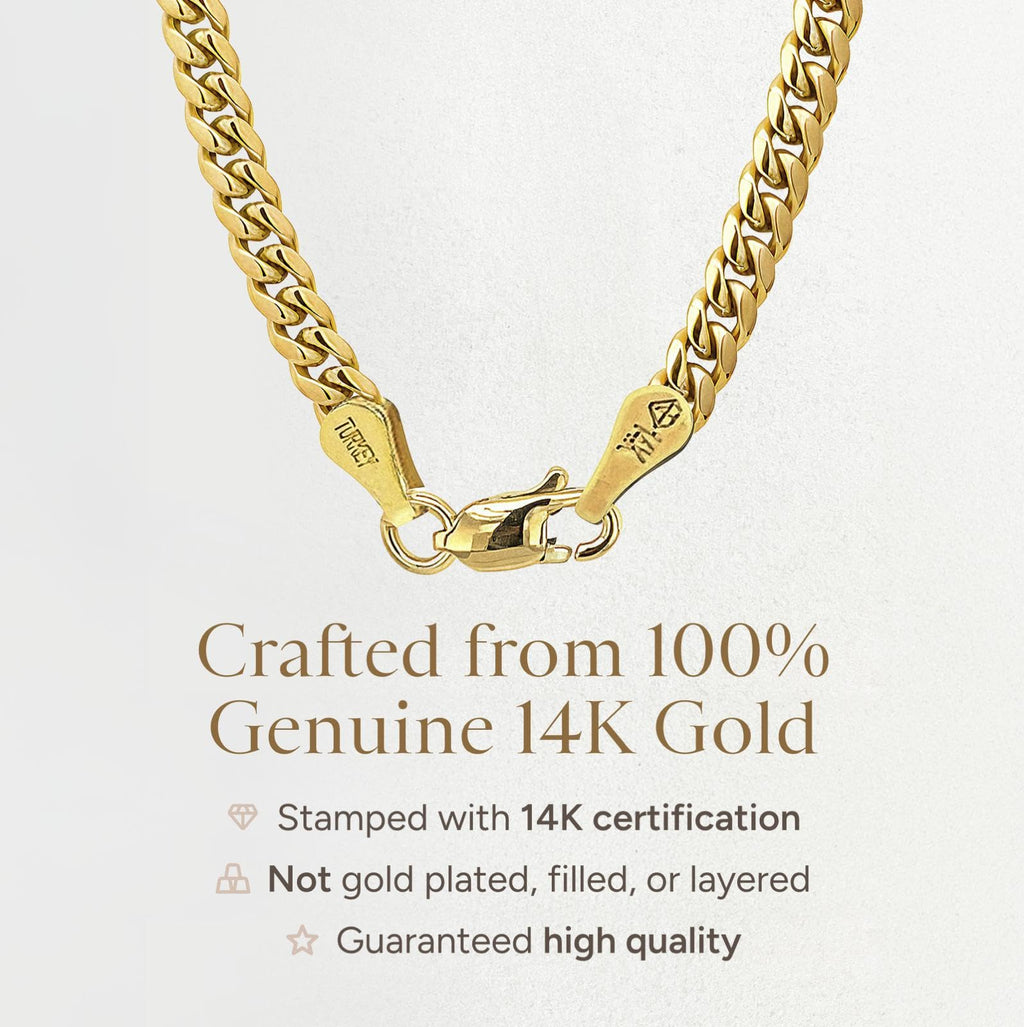 JEWELHEART 14K Gold Miami Cuban Link Chain Men - 2.15mm Diamond Cut Cuban Curb Chain - Dainty Yellow Real Gold Necklaces For Women with Lobster Clasp 20"