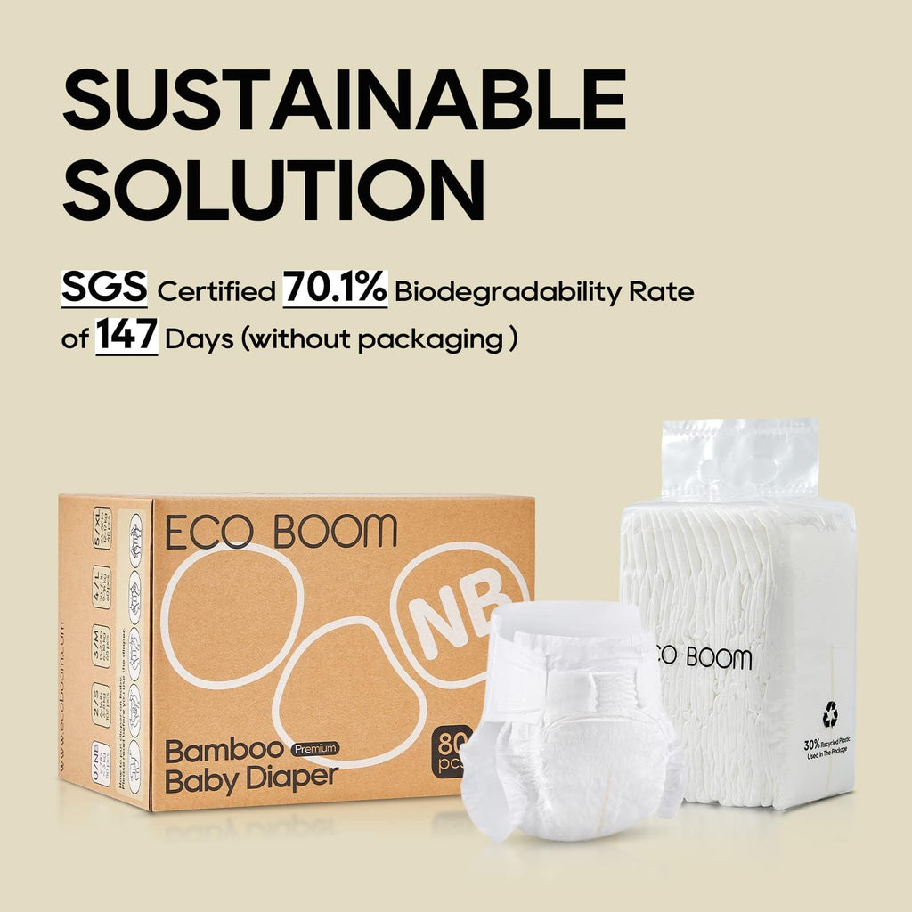 ECO BOOM Preemie Diapers, Viscose from Bamboo Diapers, Natural Soft Disposable Nappies for Infant, Size 0 Suitable for up to 7 lbs (Newborn - 80 Count)