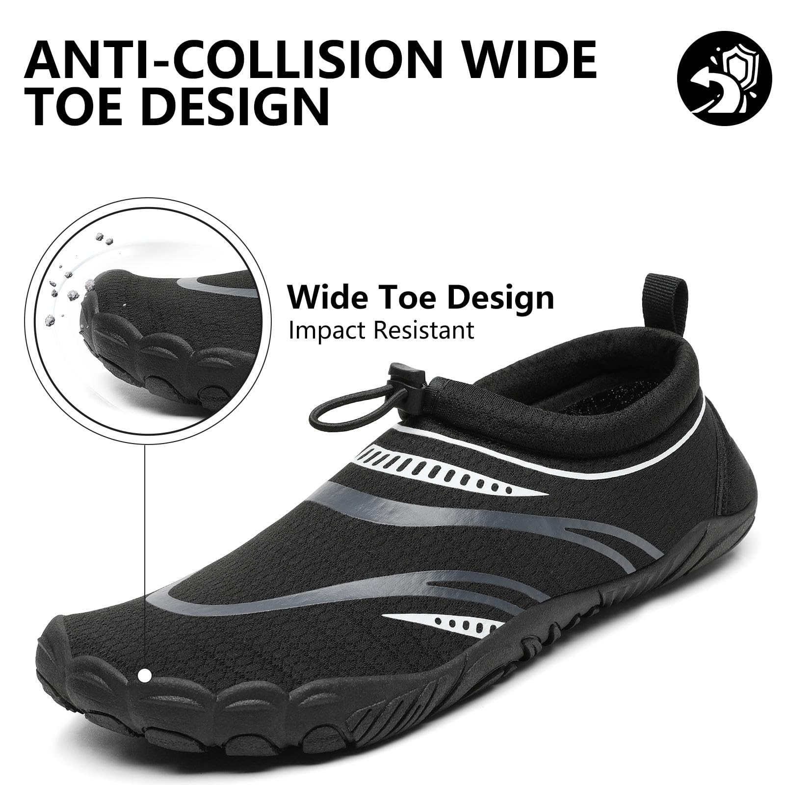 Mishansha Barefoot Shoes for Men Lightweight Water Shoes Men Quick Dry Swim Aqua Five Toe Beach Shoes Coal Black-E0153 13.5 Women/11.5 Men