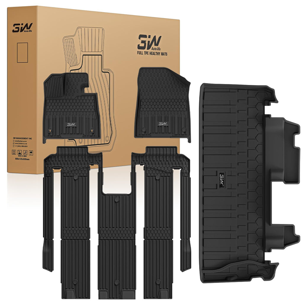 3W Floor Mats & Cargo Liner Fit Toyota Sienna 2024-2026 (Only for Platinum Version with Refrigerator) TPE Custom Fit Floor Liner and Trunk Mat for Sienna 7 Seat (w/o Spare tire)