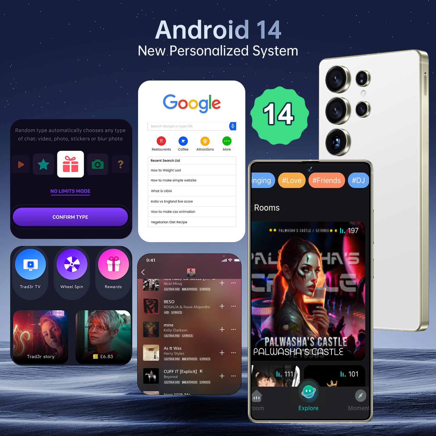 BDWJW I25 Ultra Smartphone 16GB+512GB Android 14 Smartphone, 6.99" FHD+ Display, 7000mAh Battery, 108MP+68MP Dual Camera, Built-in Pen Stylus, Fast Performance Large Memory (White)
