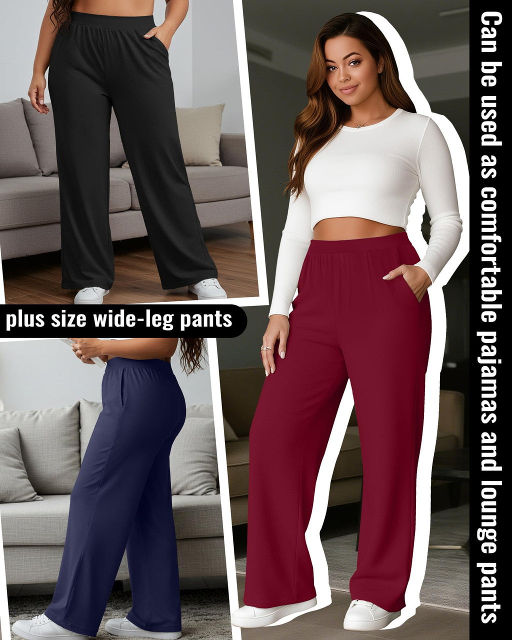 Huukeay 3 Pack Women's Plus Size Wide Leg Sweatpants, 3-Color, X-Large