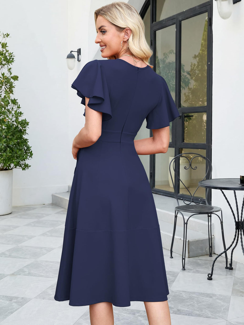 ANRABESS Womens Cocktail Dress Semi Formal Wedding Guest Wrap Midi Dresses Summer Western A Line High Low Ruffled Dress Dark Blue X-Large
