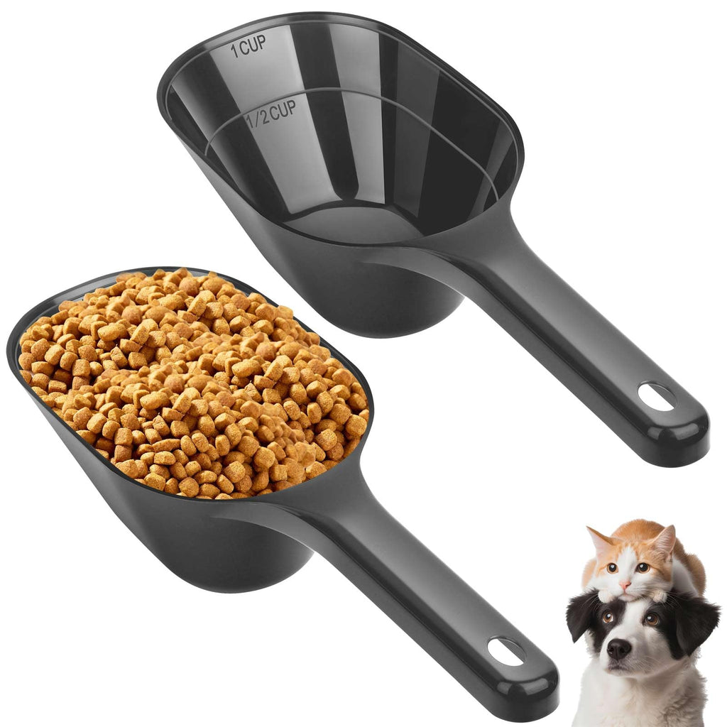 Aosnare 2 PACK Dog Food Scoop,1 Cup Capacity Pet Food Scoop With Measuring Lines For Dog, Puppy and Cat (Black)