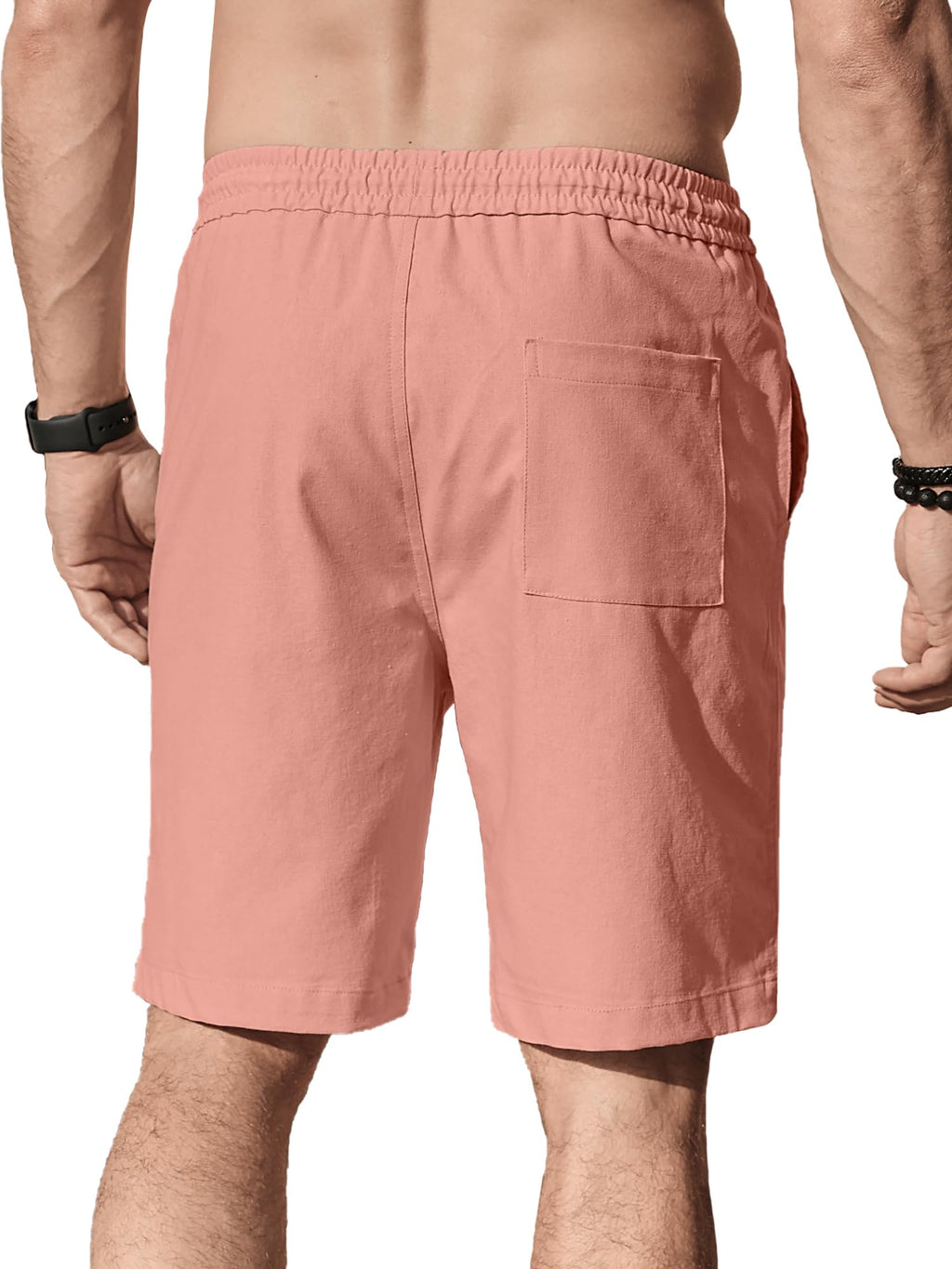 Comdecevis Men's Casual Linen Shorts Elastic Waist Drawstring Summer Beach Shorts, Flamingo, Medium