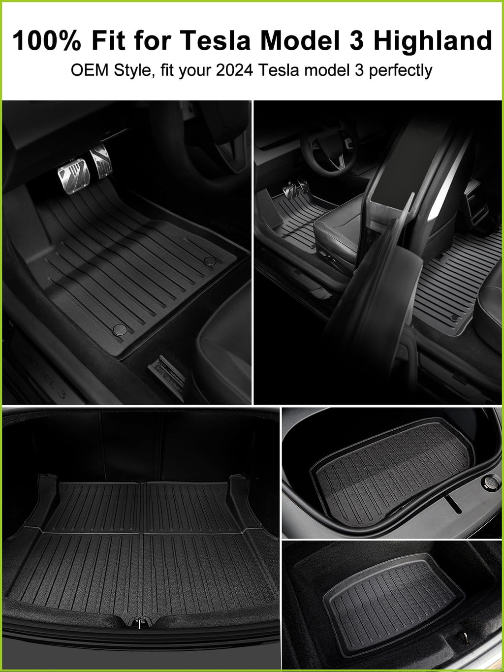 Foronetry Floor Mats for 2025 2024 Tesla Model 3 Highland, All Weather TPE Cargo Liner Floor Mats Frunk Trunk Mats fit Tesla Model 3 Accessories 2024 2025, 6 PCS